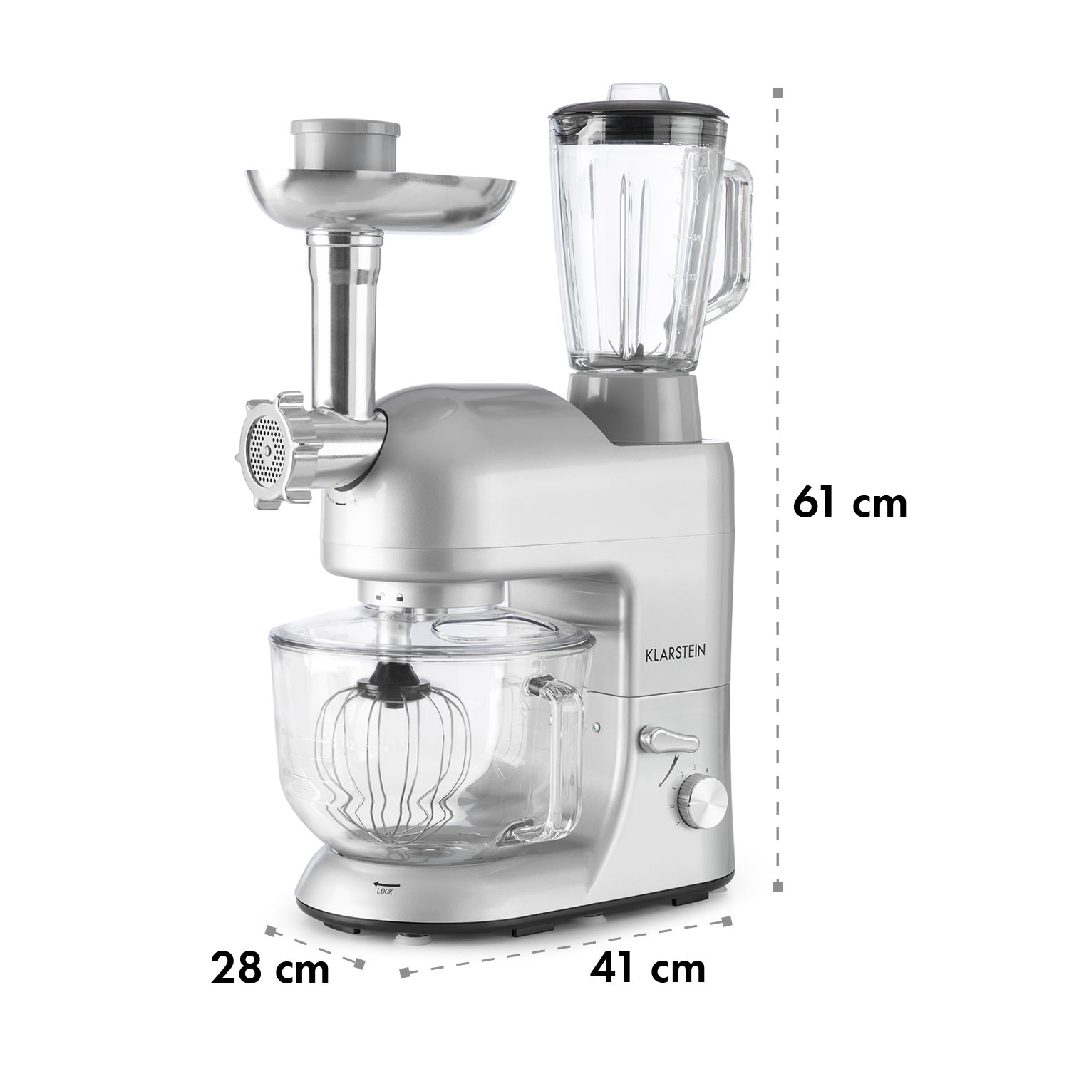 Lucia Argentea 2G keukenmachine mixer vleesmolen 1800W zonder BPA Zilver Metallic