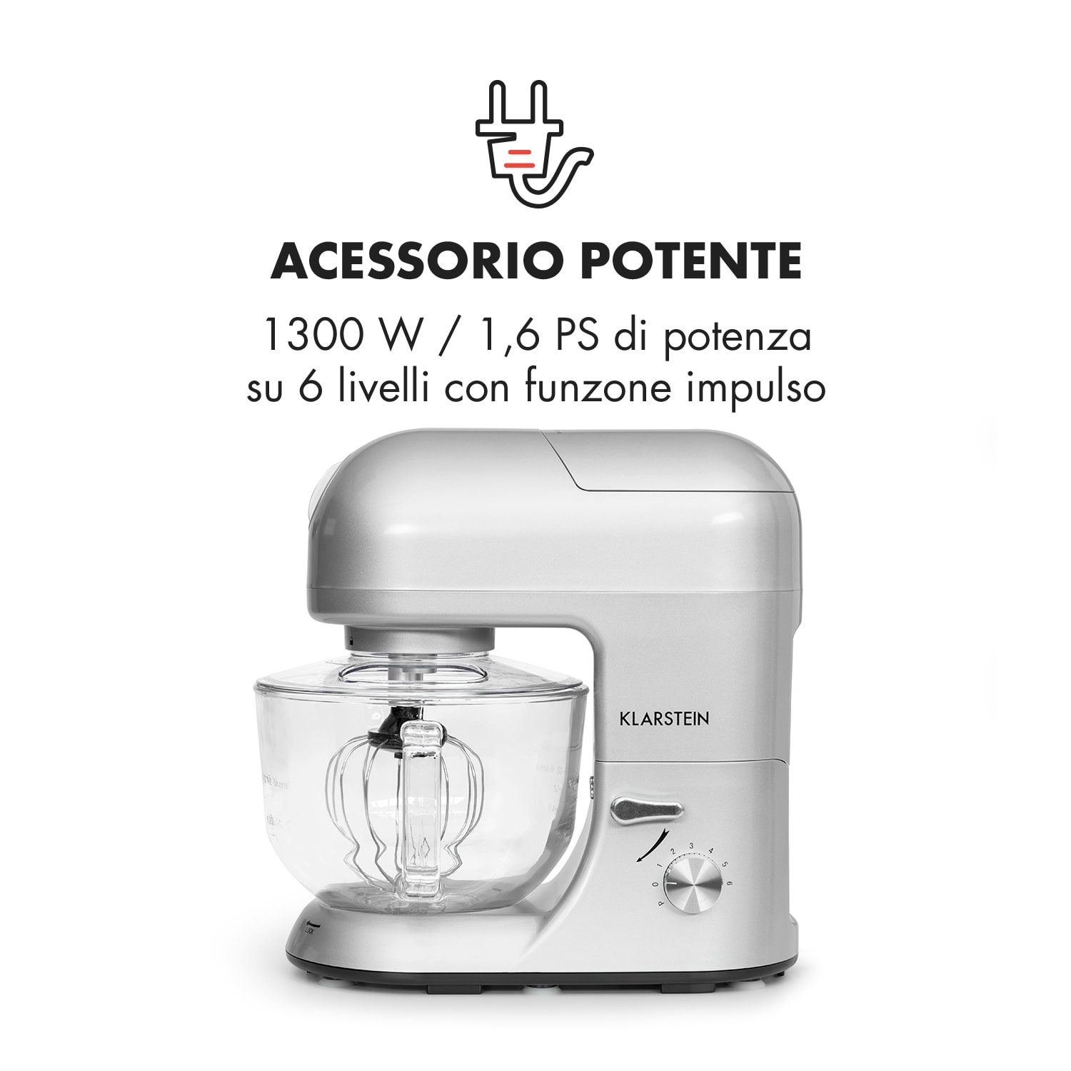 Lucia Argentea 2G Robot da Cucina Mixer Tritacarne 1800W senza BPA Argento metallizzato