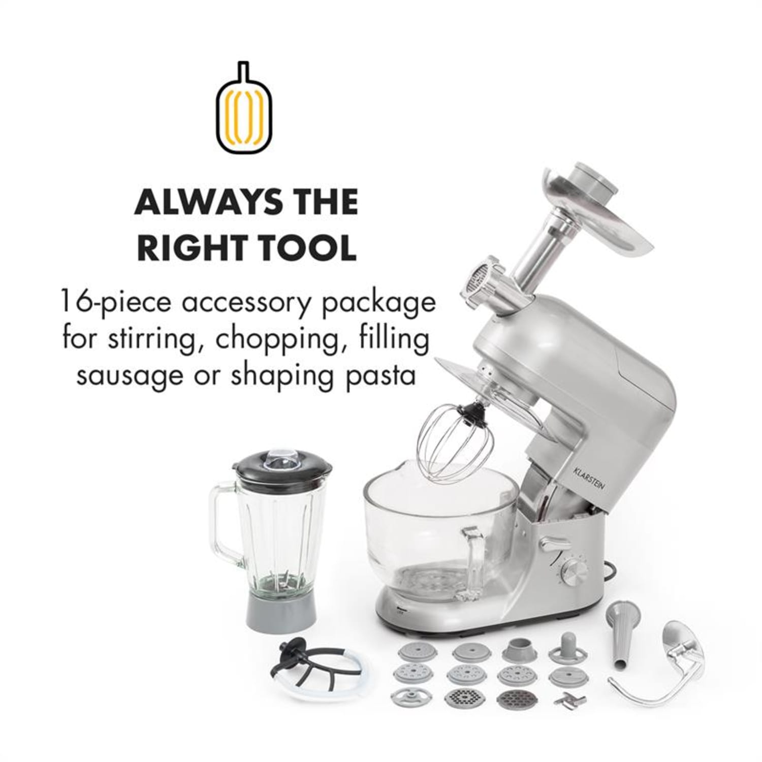 Lucia Argentea 2G keukenmachine mixer vleesmolen 1800W zonder BPA 