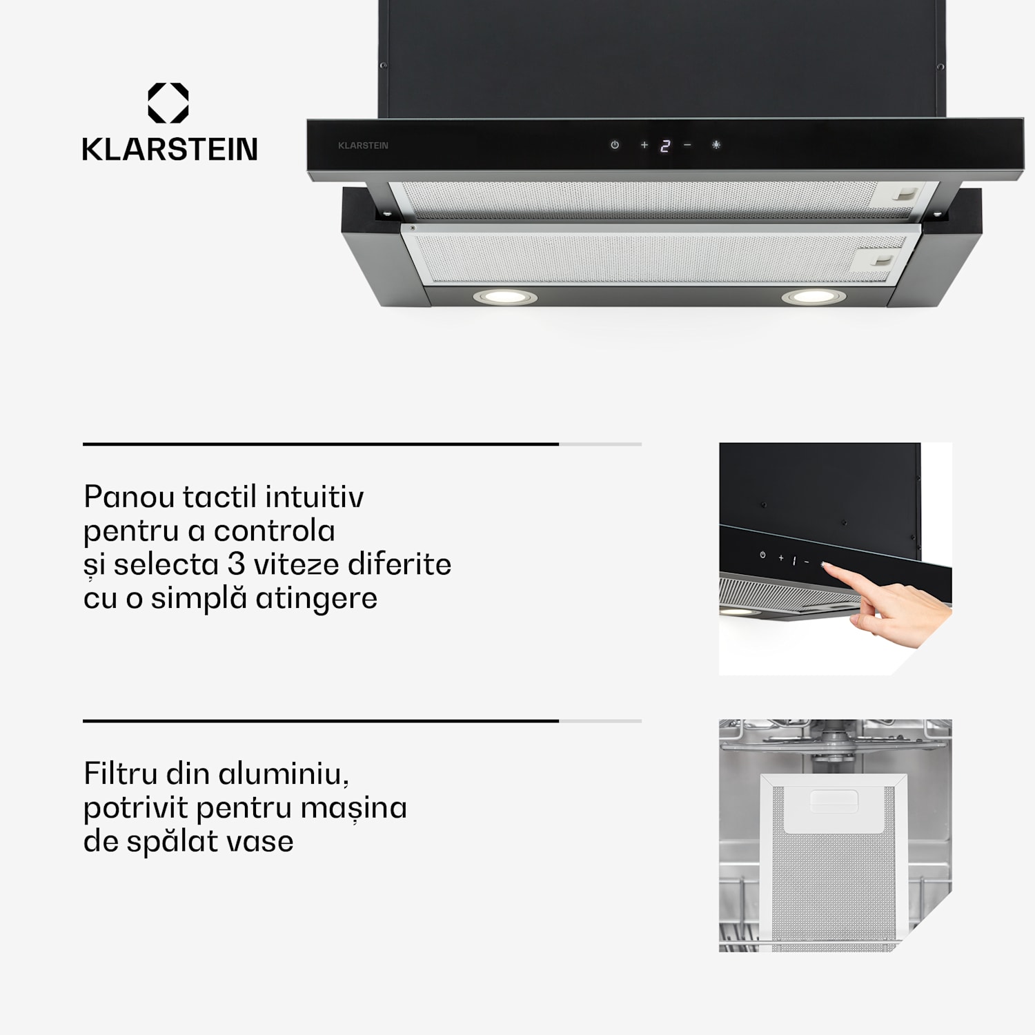 Vinea, hotă incorporabilă, construcție plată, 60 cm, negru Negru