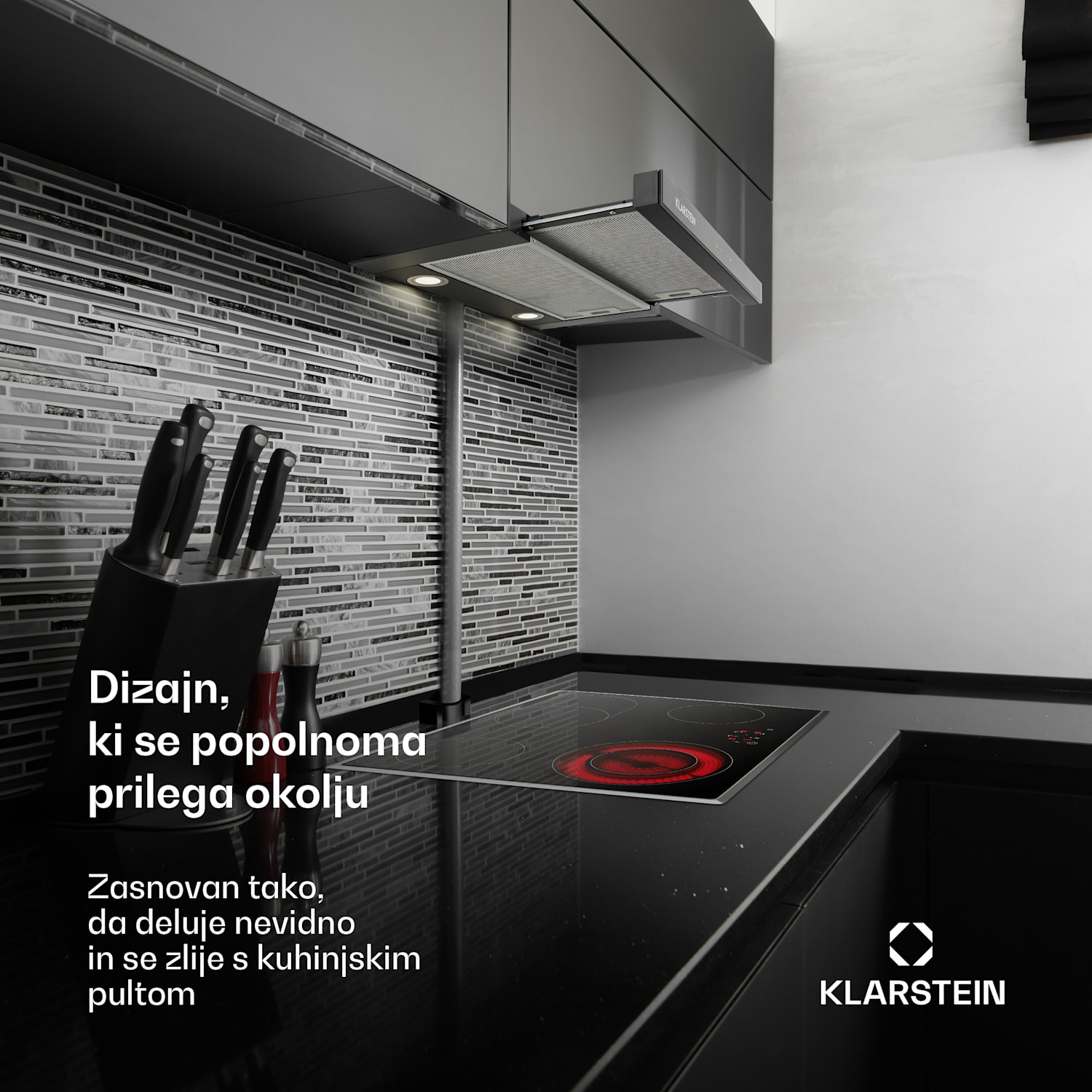 Vinea vgrajena kuhinjska napa, ploščata konstrukcija, 60 cm, črna barva Črna