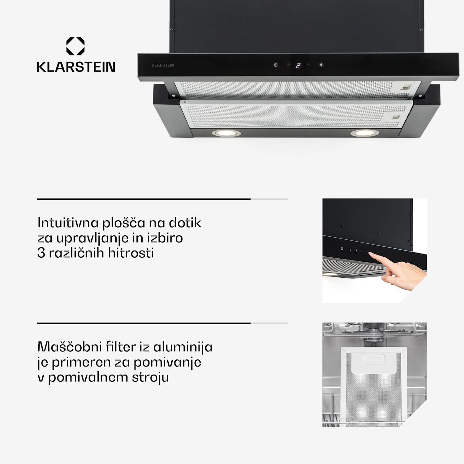 Vinea vgrajena kuhinjska napa, ploščata konstrukcija, 60 cm, črna barva Črna