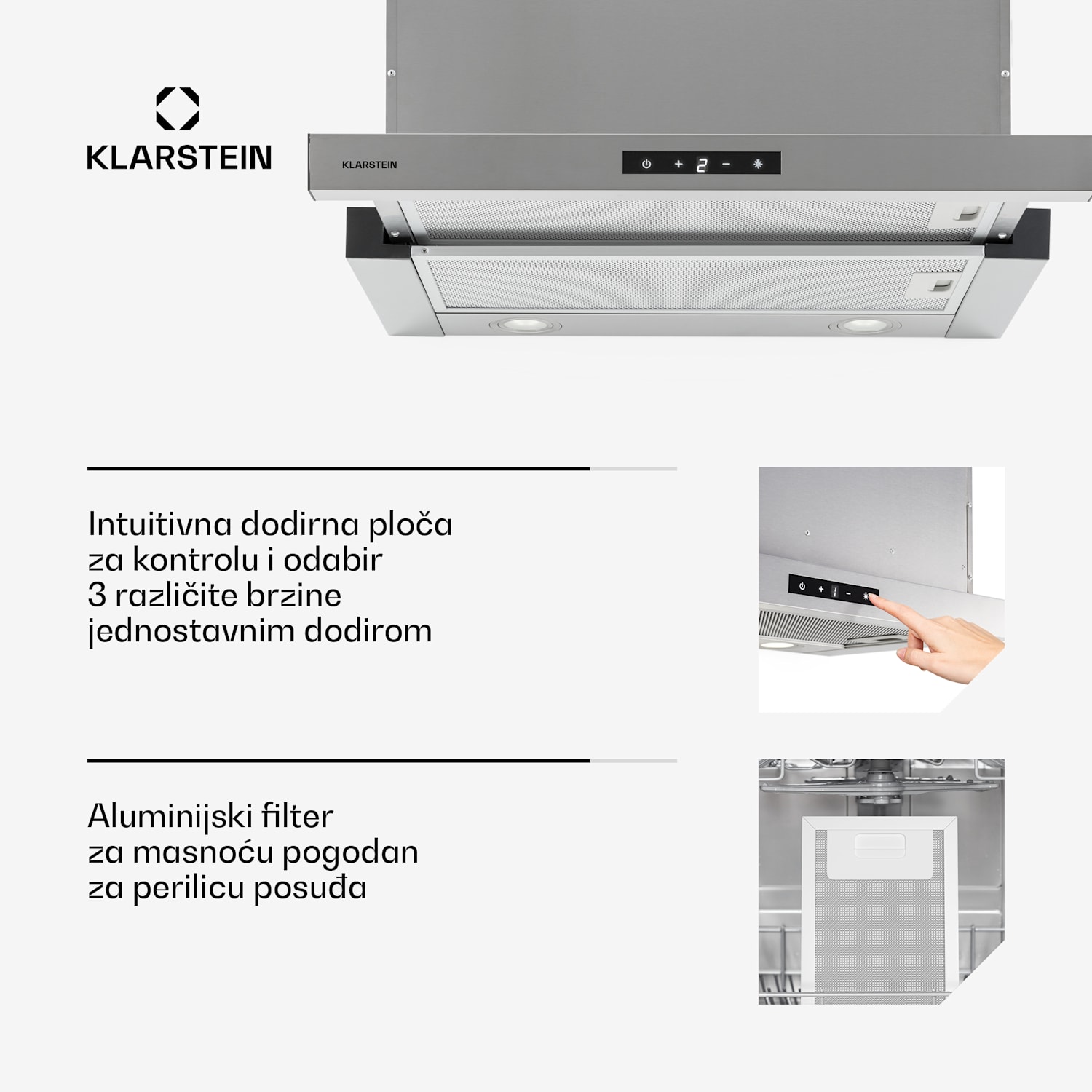 Vinea ugradbena napa, ravna konstrukcija, 60 cm, srebrna Nehrđajući čelik