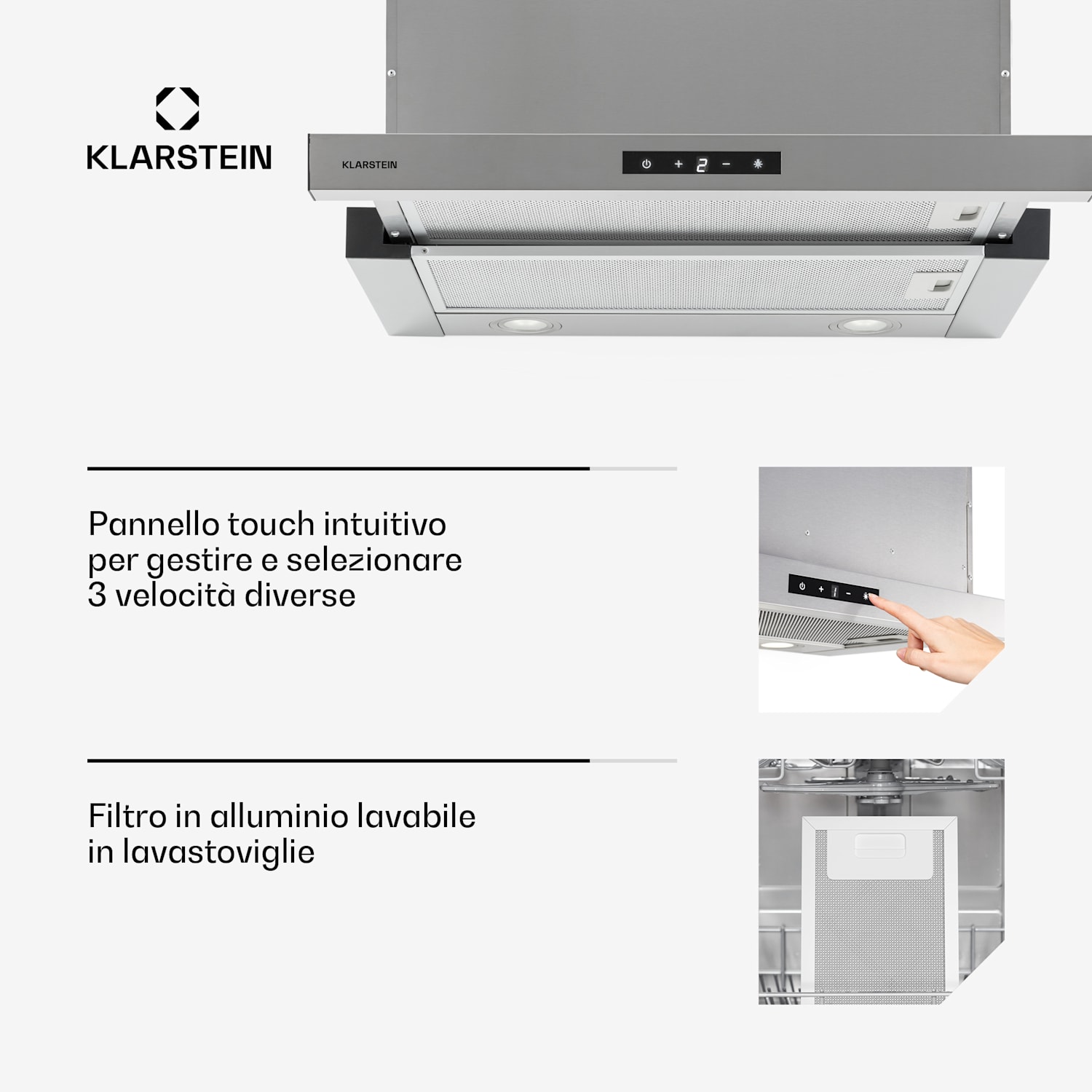 Vinea Cappa Aspirante ad Incasso a Schermo Piatto 60 cm Argento Acciaio inox