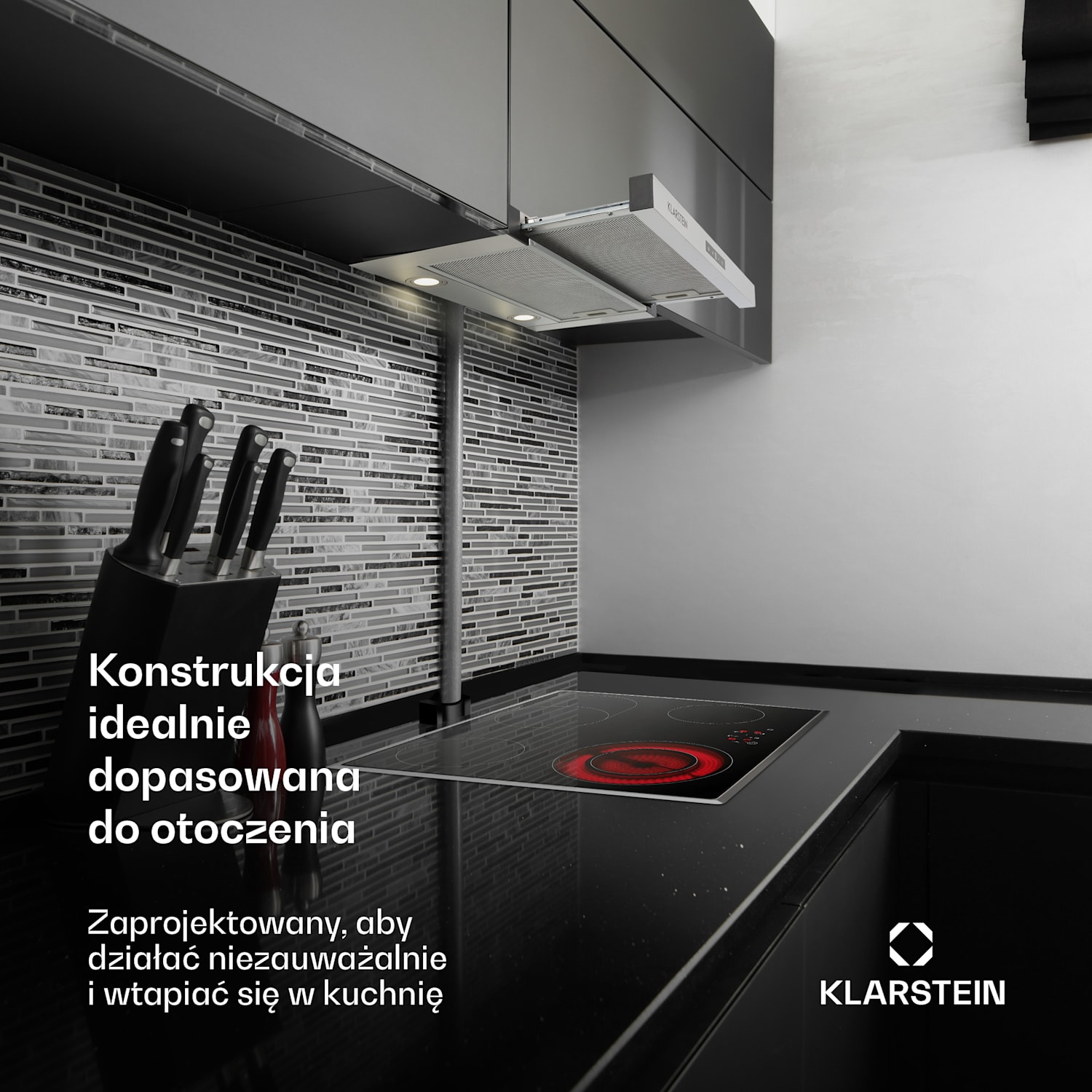 Vinea, okap kuchenny teleskopowy, do zabudowy, płaski, 60 cm Stal nierdzewna