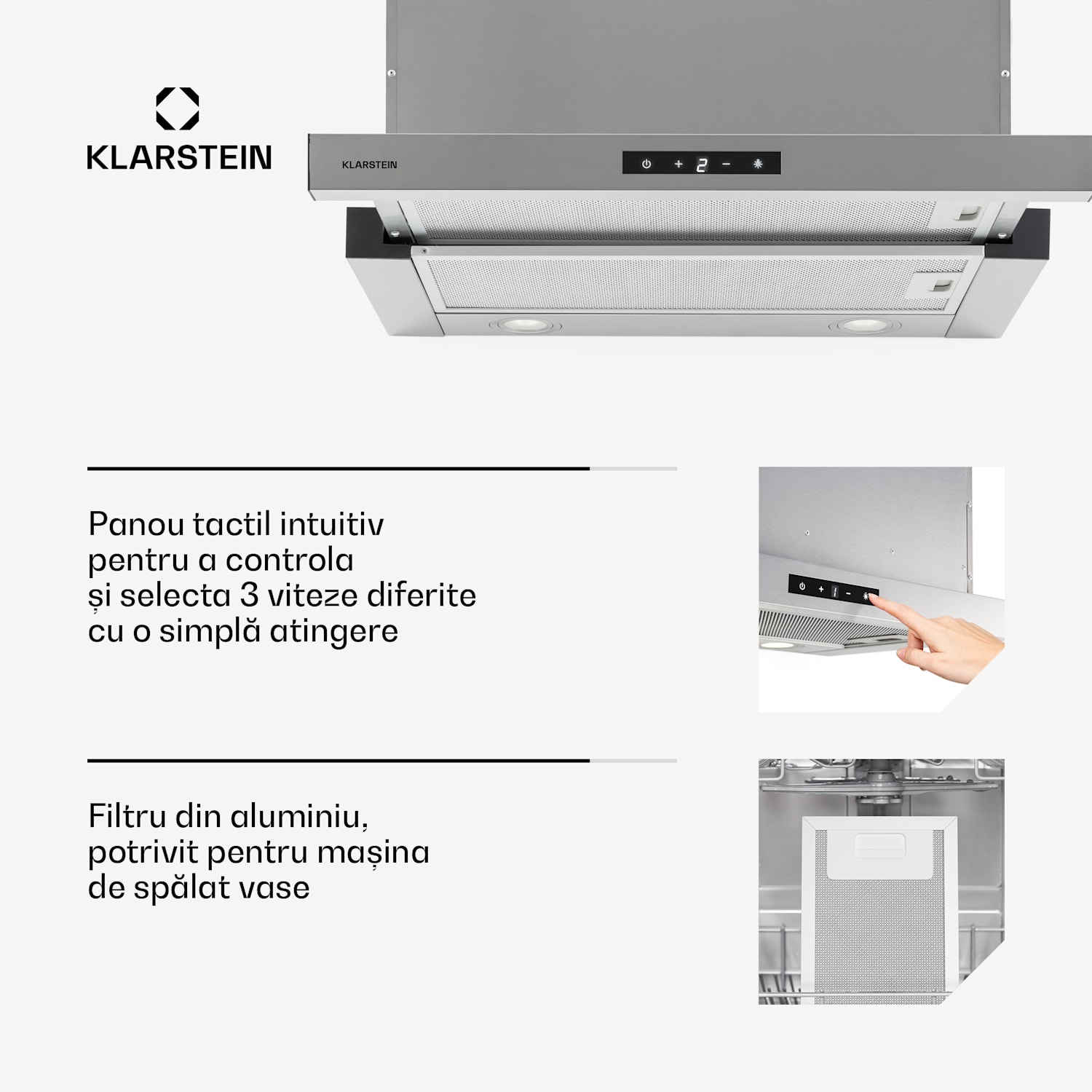 Vinea, hotă incorporabilă, construcție plată, 60 cm, argintiu Oțel inoxidabil
