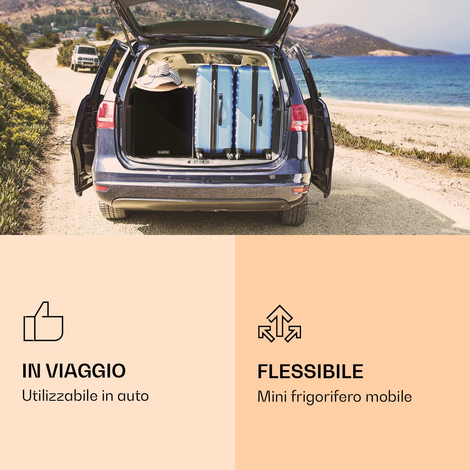 CoolTour - Frigorifero per bevande, mini frigo | 48 litri | 75 Watt | 5-12 °C | Rumorosità operativa: 35 dB | Cavo per accendisigari | Presa per auto 48 Ltr