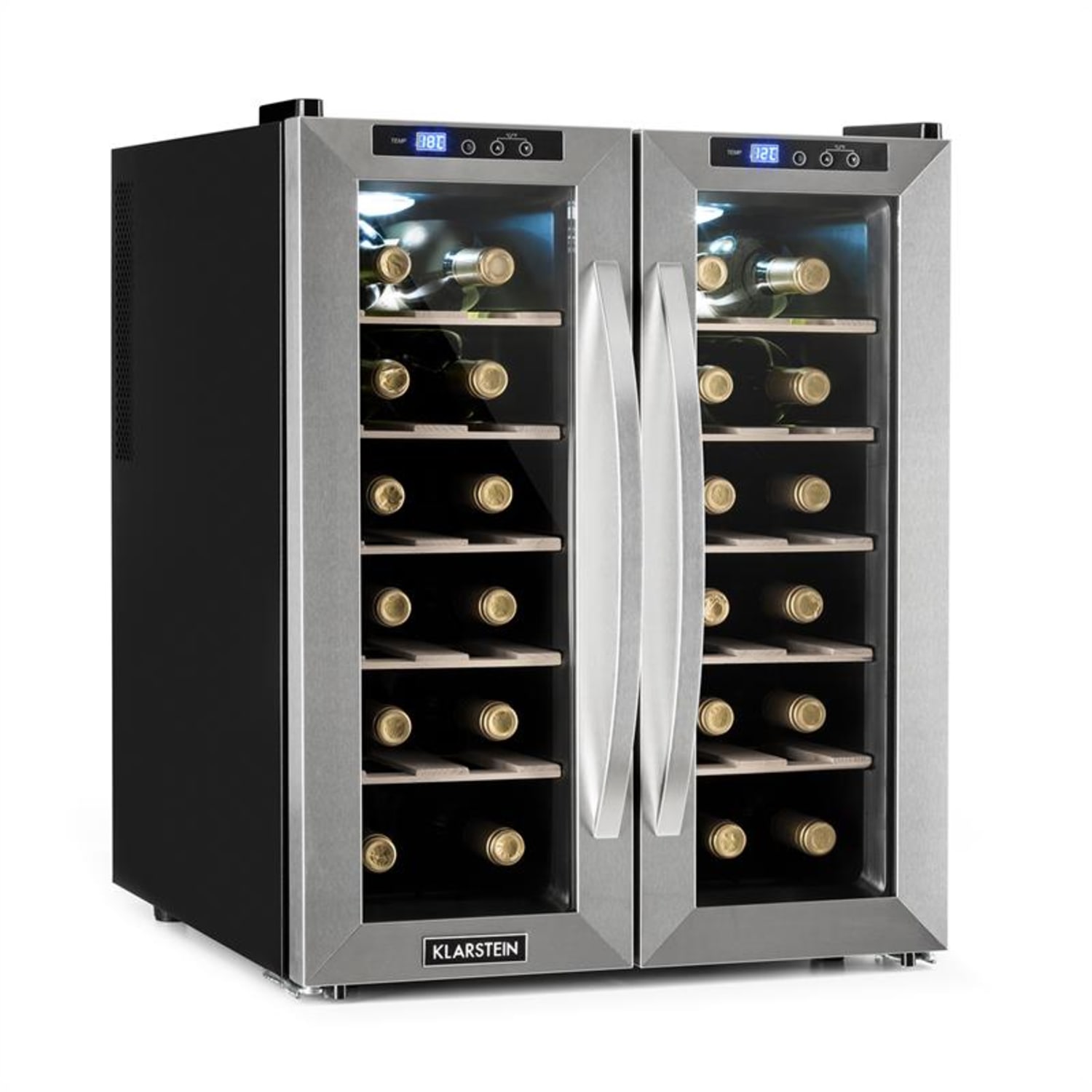 SaloonNapa chladnička na víno, objem 67 litrov, 2 presklené dvere, 11-18°C, ušľachtilá oceľ Strieborná