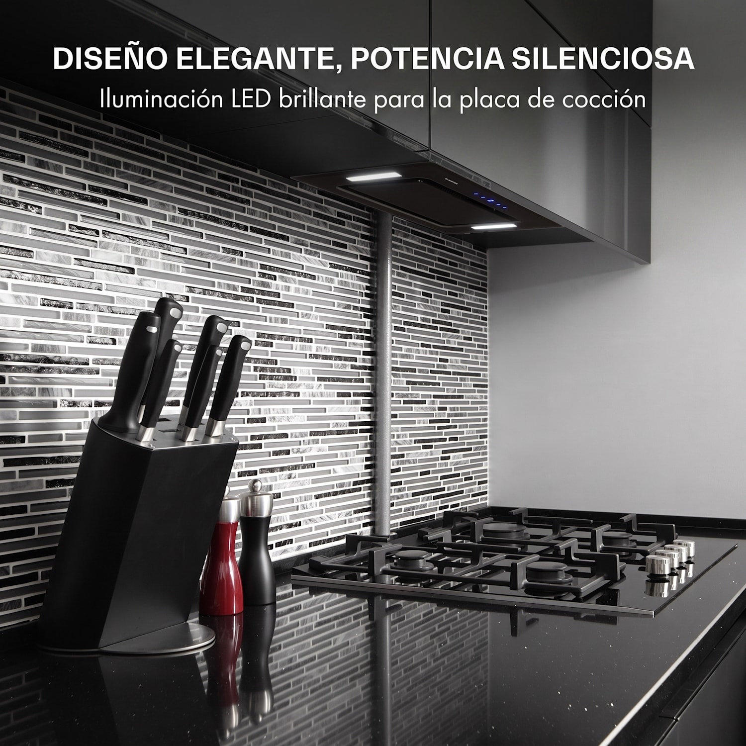 HEKTOR SL Campana extractora iluminación filtro de aluminio timer negro 52 cm | Accesorio sin filtro de carbón activo | Negro