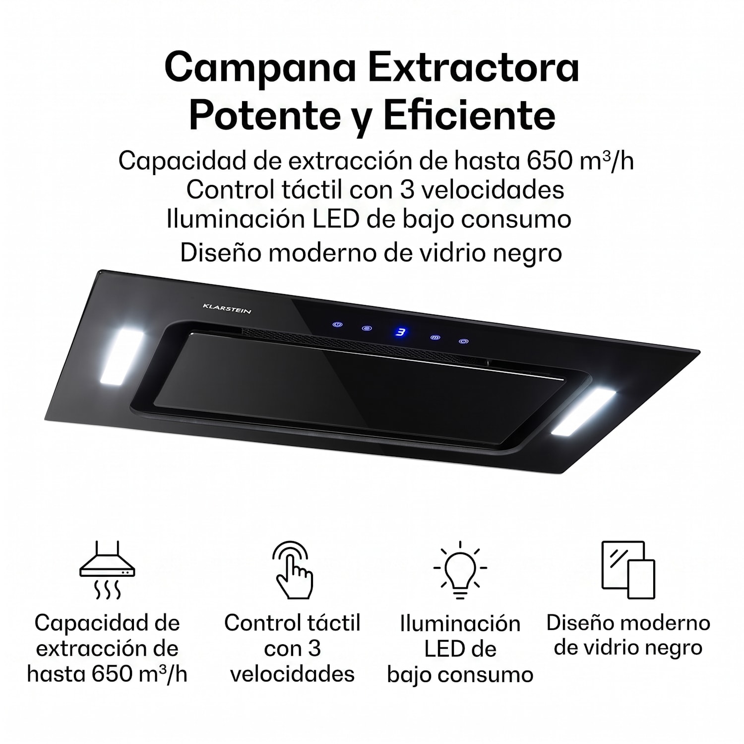 HEKTOR SL Campana extractora iluminación filtro de aluminio timer negro 52 cm | Accesorio sin filtro de carbón activo | Negro