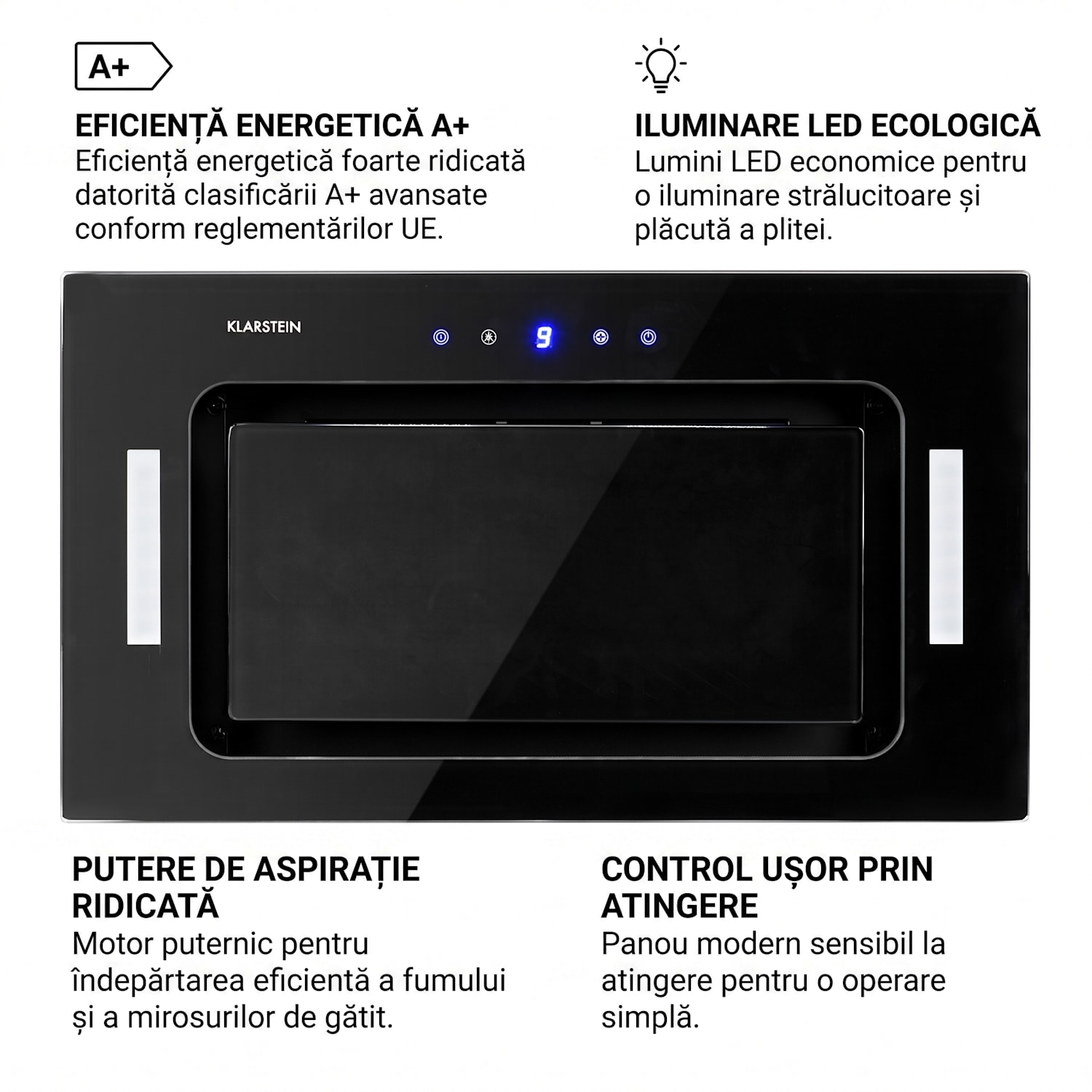 HEKTOR SL, hotă de aburi, iluminare, filtru din aluminiu, timer, negru 52 cm | Accesoriu fără filtru de cărbune activ | Negru