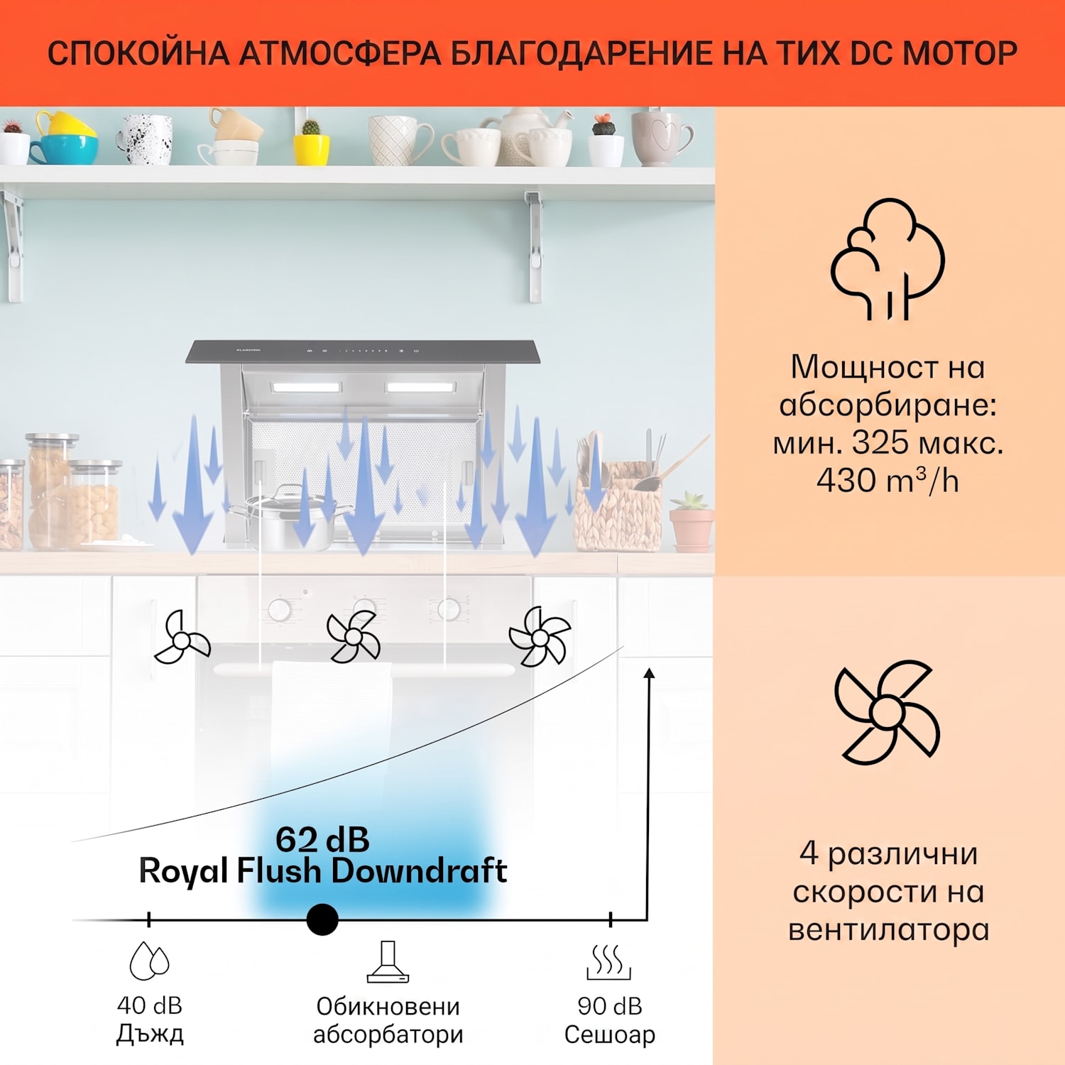 Royal Flush Downdraft абсорбатор, 485 m³/h, 60 cm 60