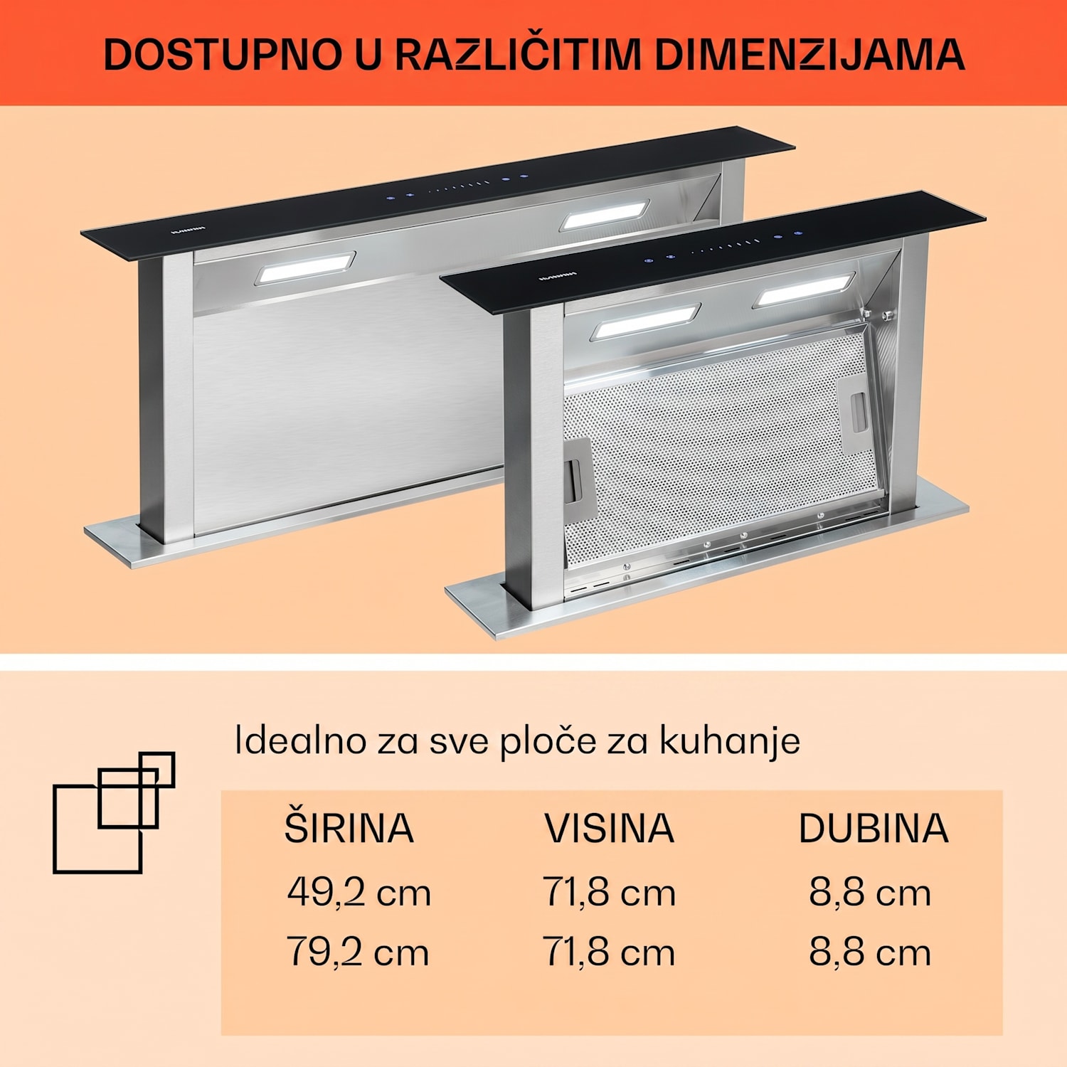 Royal Flush Downdraft napa, 485 m³/h, 60 cm 60