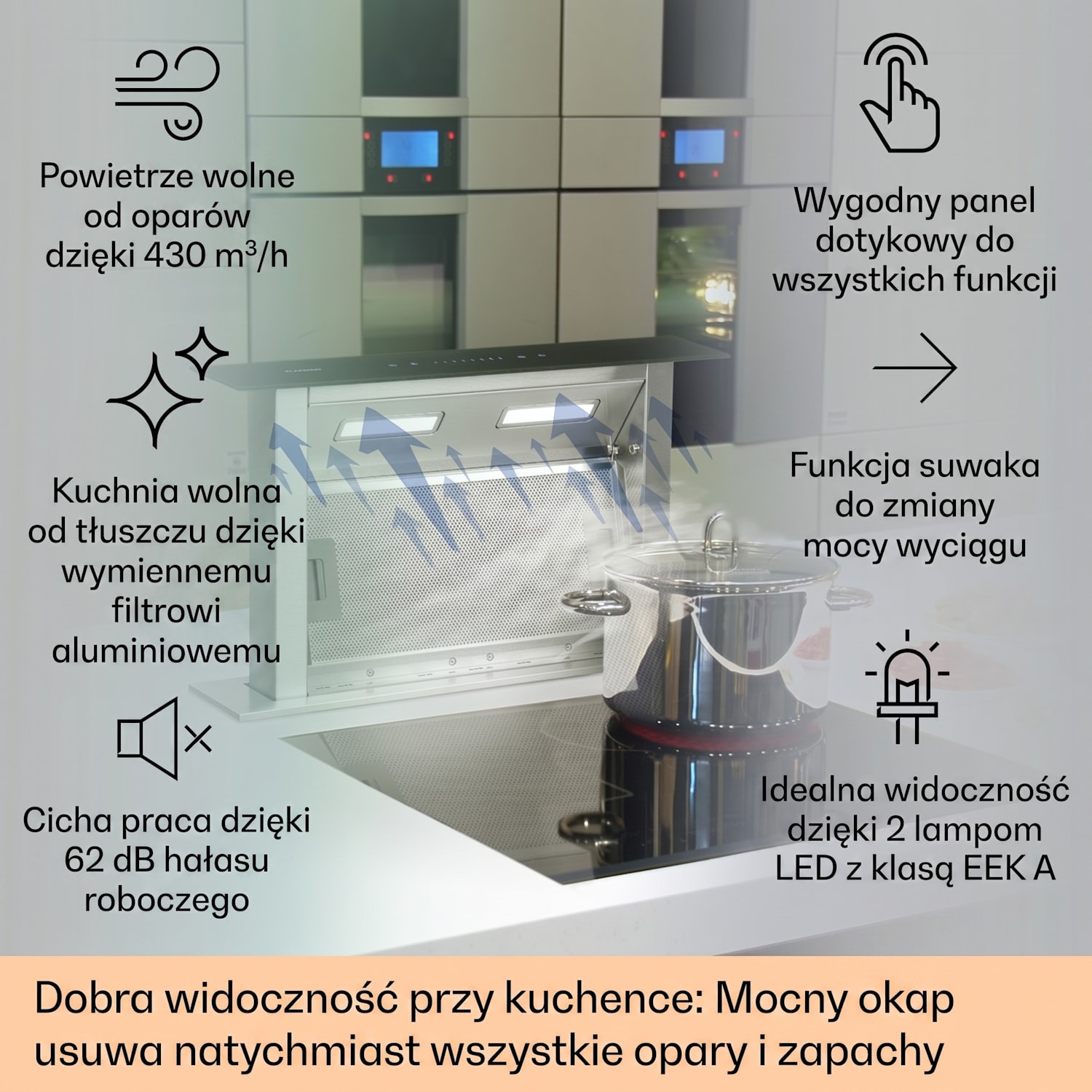 Royal Flush Downdraft, okap blatowy, 60 cm, 504 m³/h 60