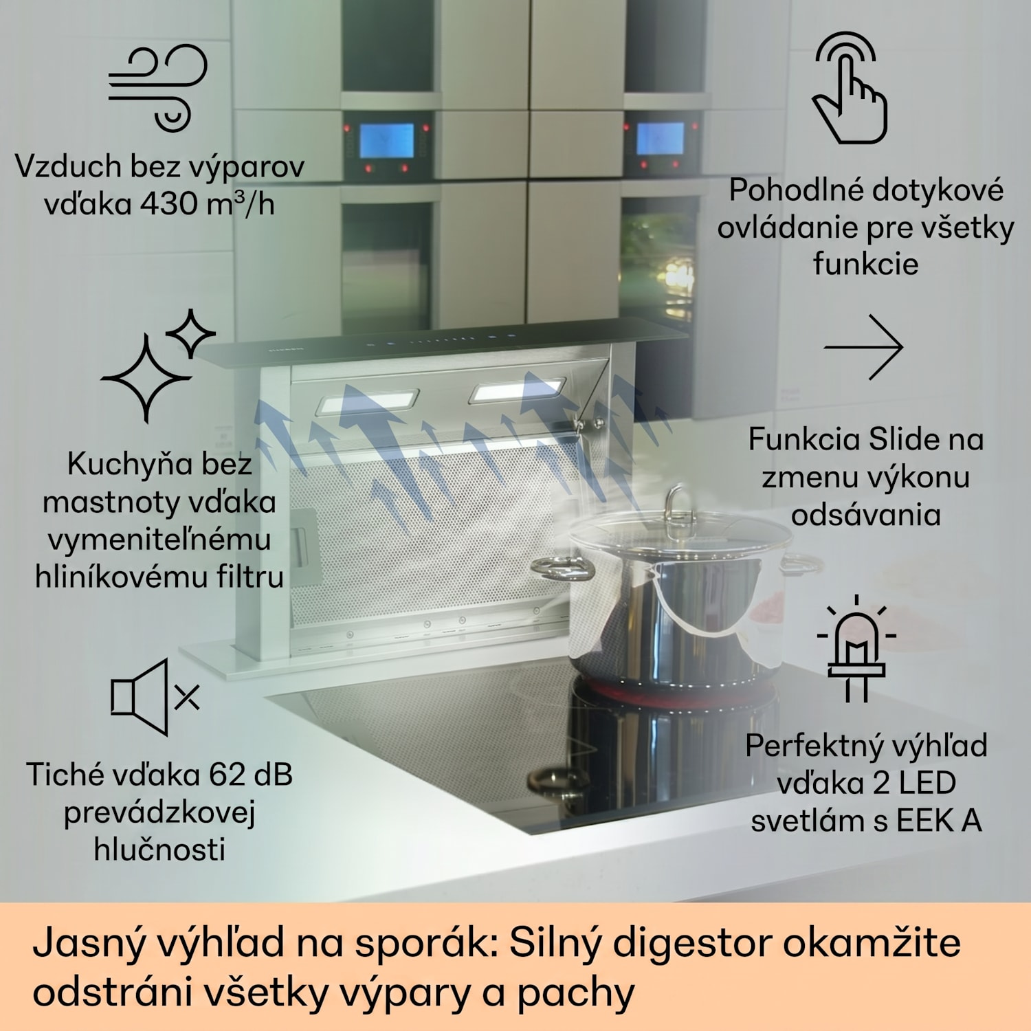Royal Flush Downdraft, digestor, 60 cm, výsuvný, 504 m³/h, nehrdzavejúca oceľ, čierny 60