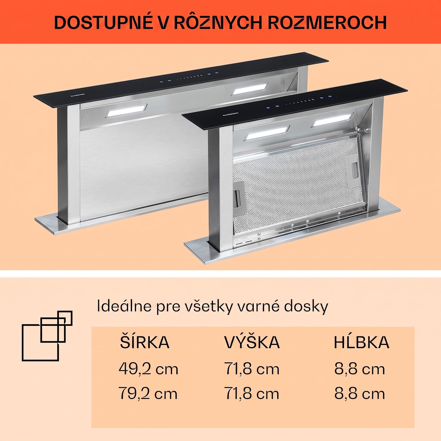 Royal Flush Downdraft, digestor, 60 cm, výsuvný, 504 m³/h, nehrdzavejúca oceľ, čierny 60