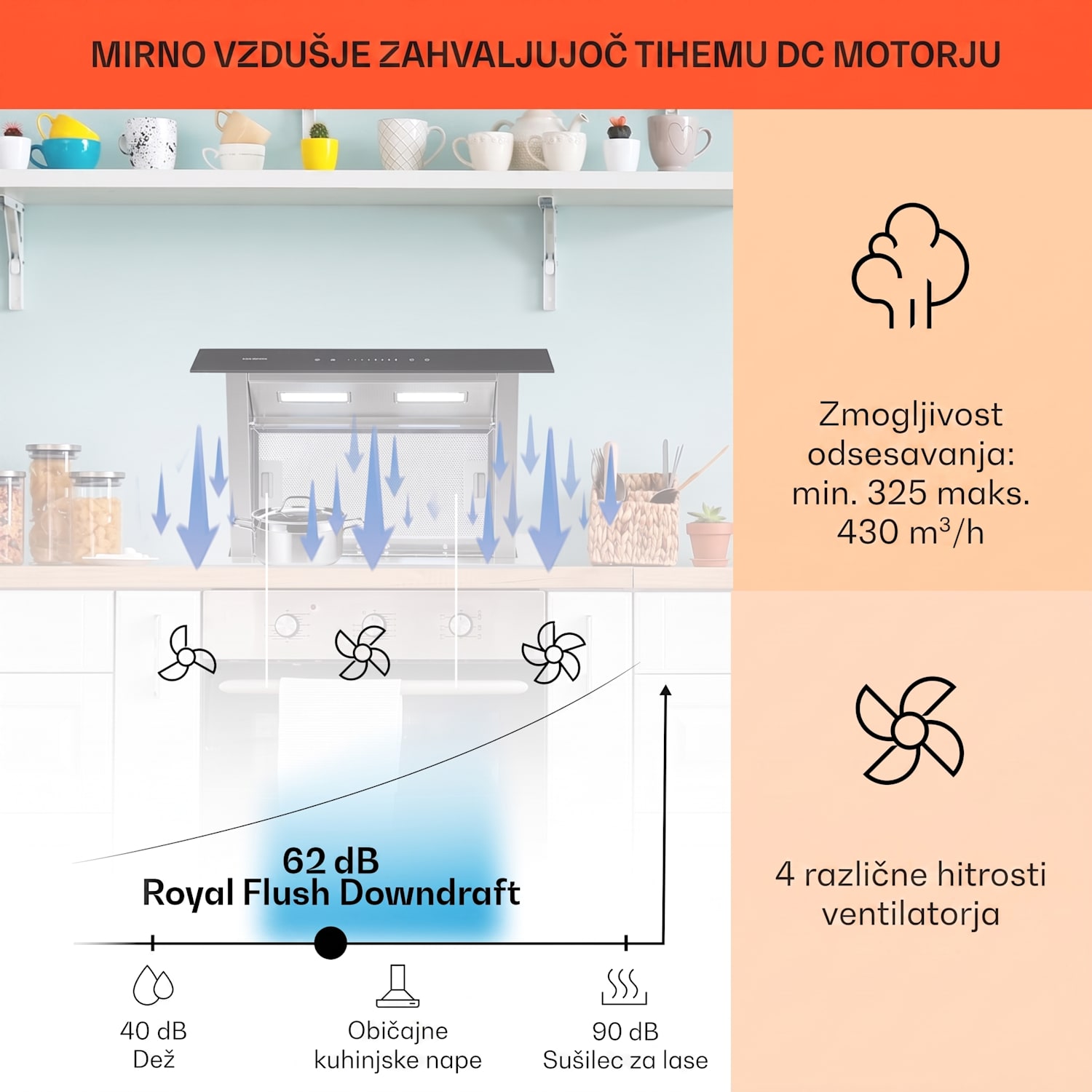 Royal Flush Downdraft, Kuhinjska napa, 485 m³/h 60 cm 60