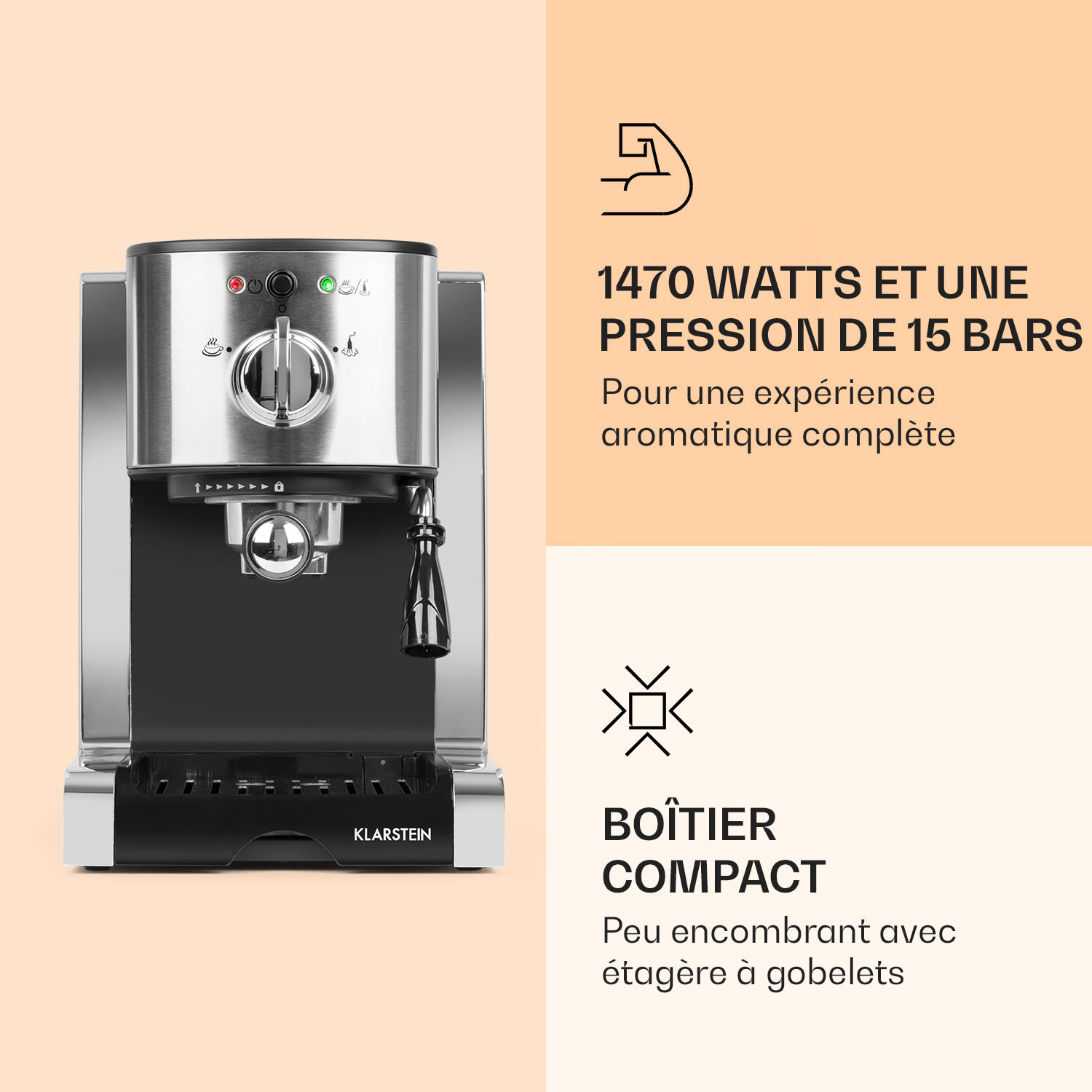 Passionata 15 Machine à expresso 15 bars 6 tasses 1,25 litre mousseur à lait 15 bar | Argent Chromé