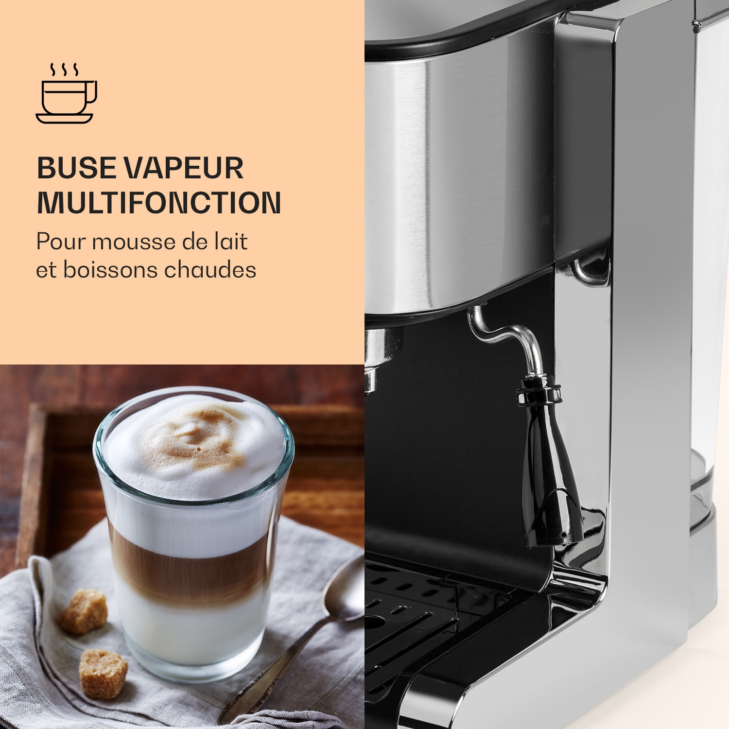 Passionata 15 Machine à expresso 15 bars 6 tasses 1,25 litre mousseur à lait 15 bar | Argent Chromé
