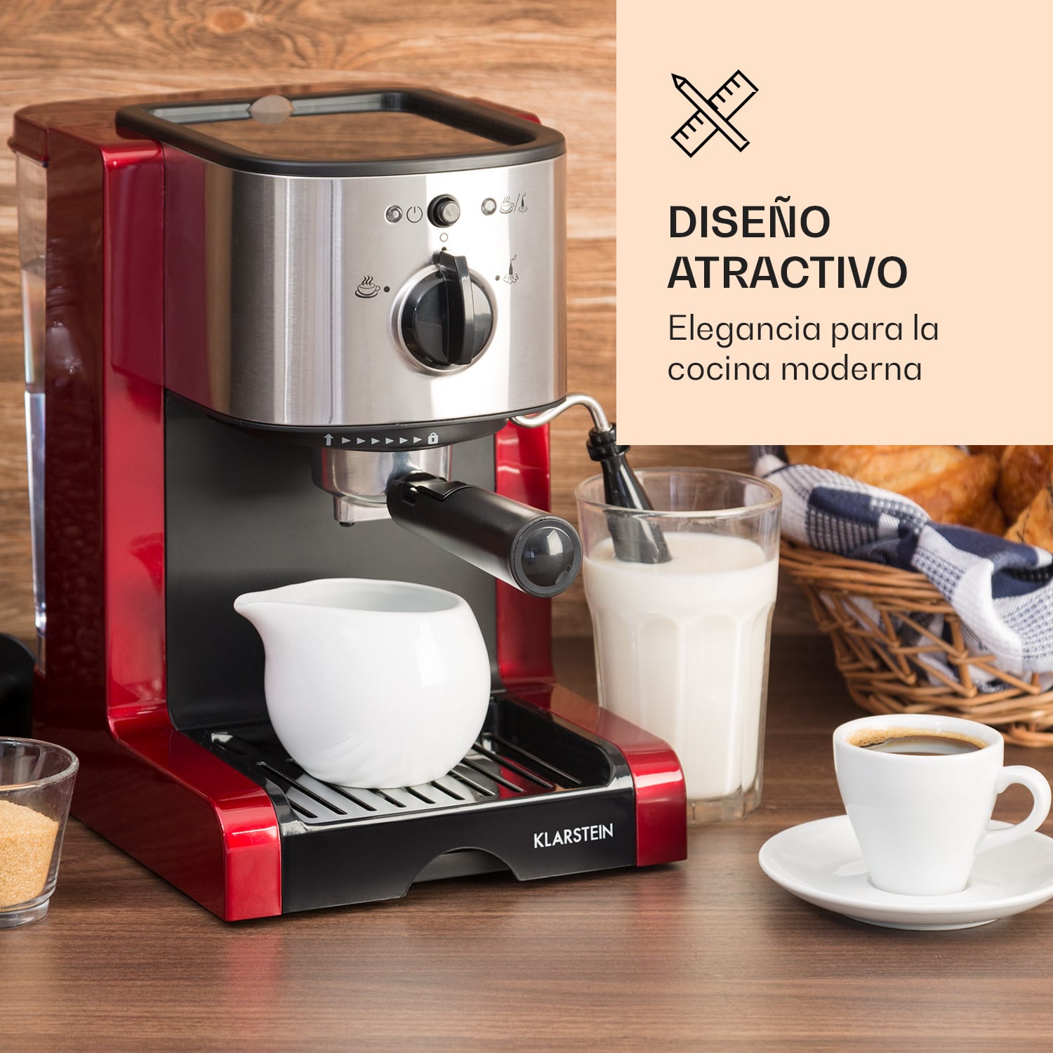 Passionata 15 Cafetera expreso 15 bares 6 tazas 1,25 litros Espumador de leche 