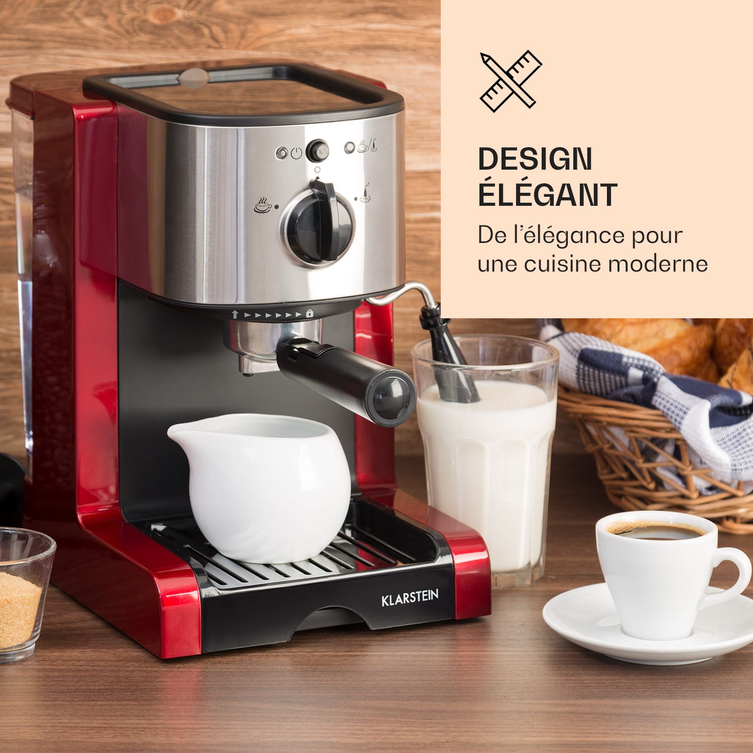 Passionata 20 Machine à expresso 20 bars 6 tasses 1,25 litre mousseur à lait 20 bar | Rouge