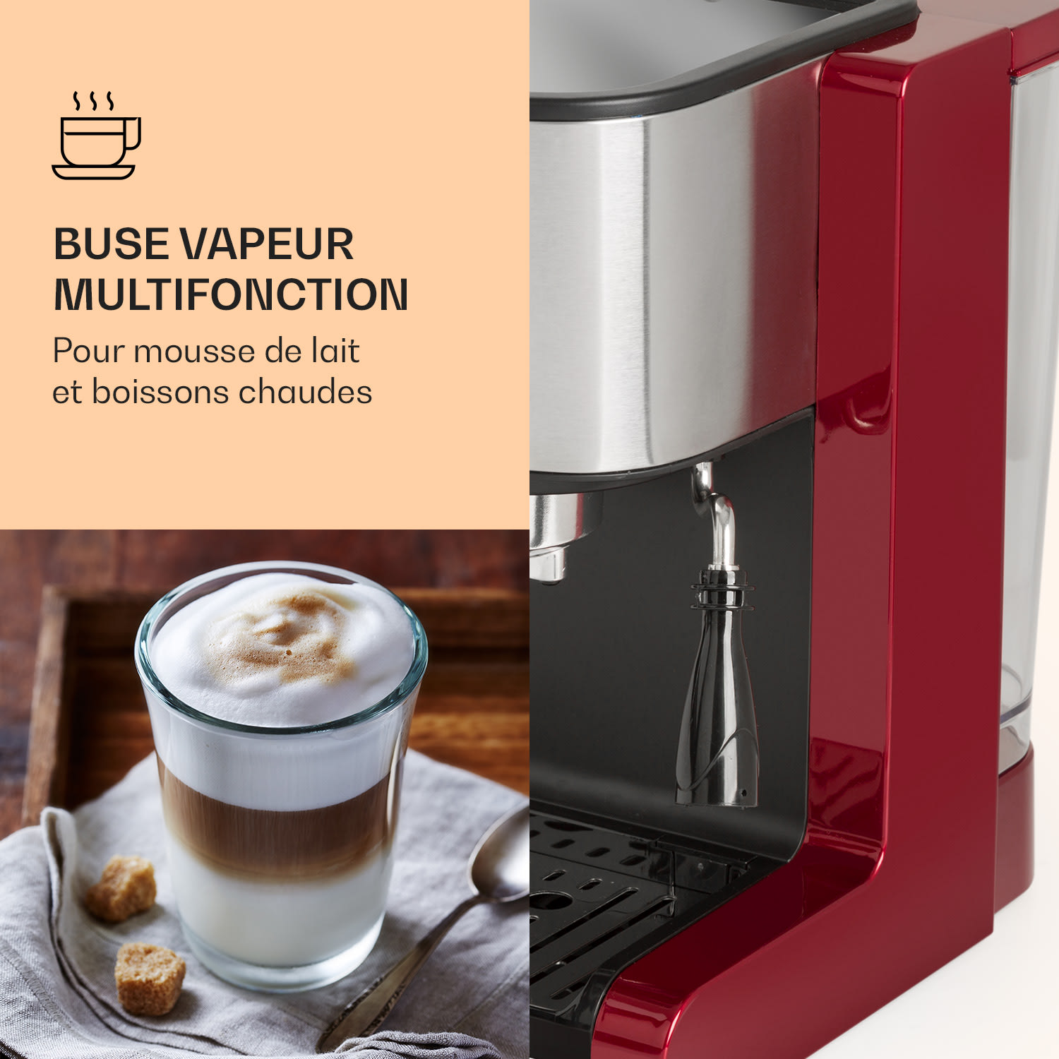 Passionata 20 Machine à expresso 20 bars 6 tasses 1,25 litre mousseur à lait 20 bar | Rouge