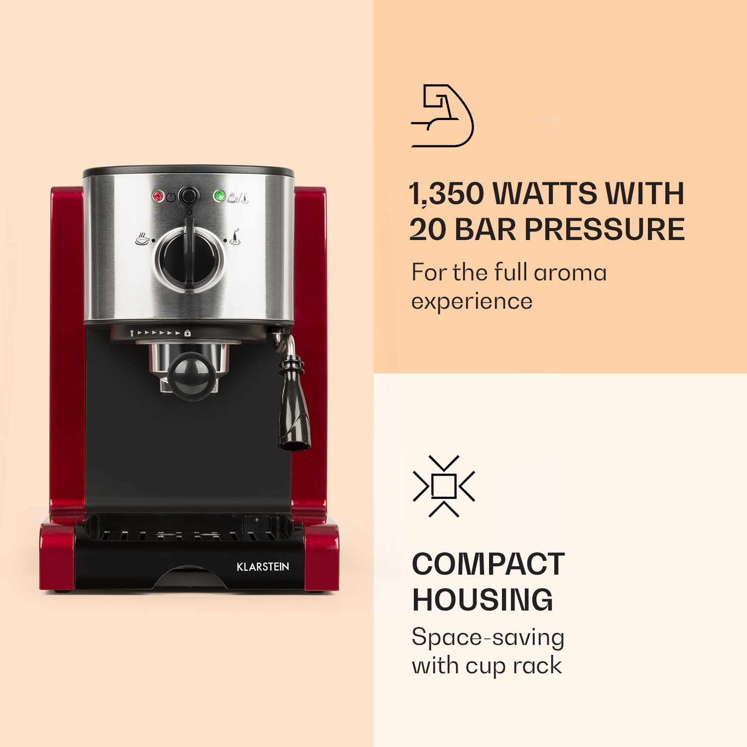 Passionata 20, espresso kávovar, 20 bar, 6 šálků, 1,25 l, mléčná pěna 20 bar | Červená