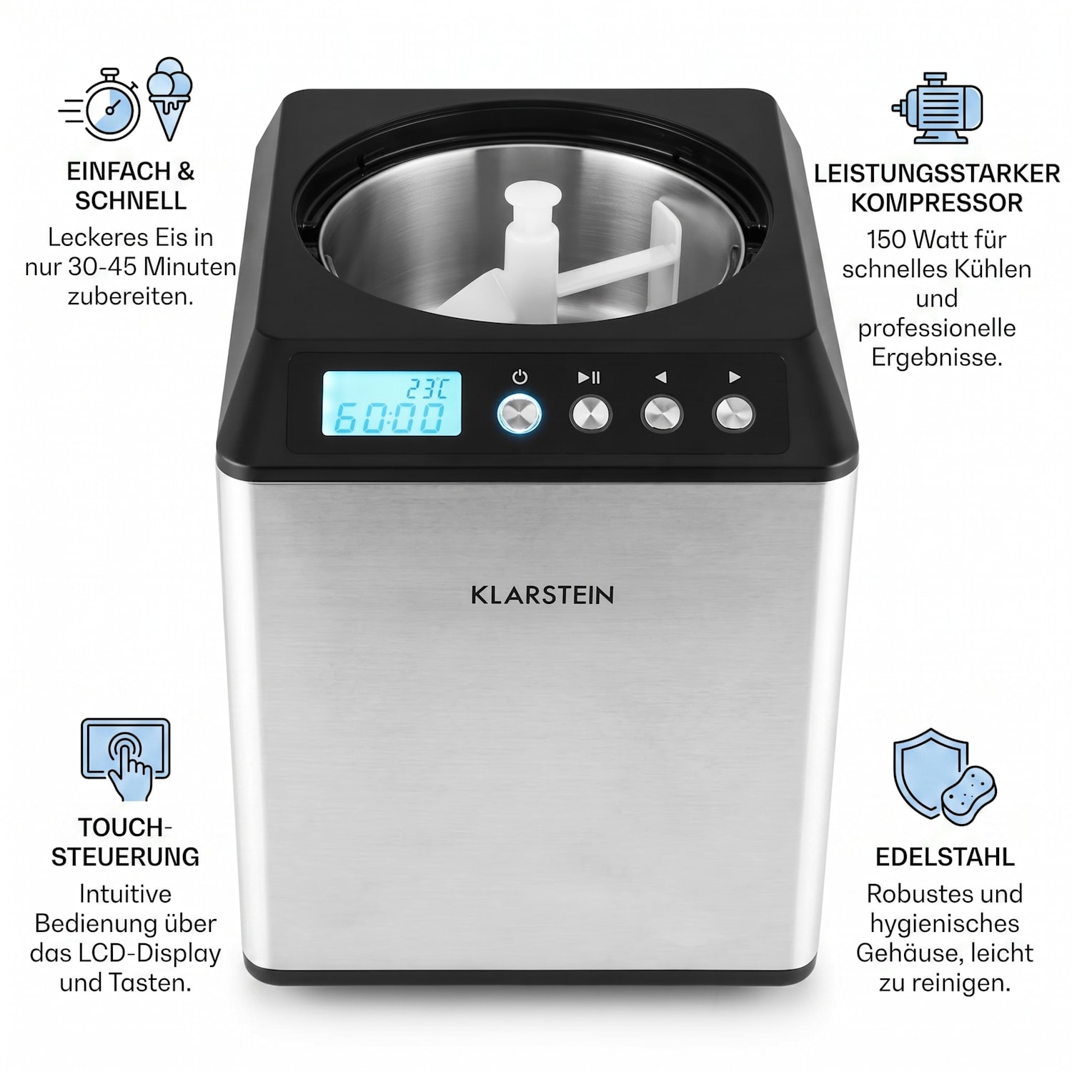 Vanilly Sky Family Eiscremebereiter Frozen Yoghurt 250W 2,5l silber 2,5 L | Silber