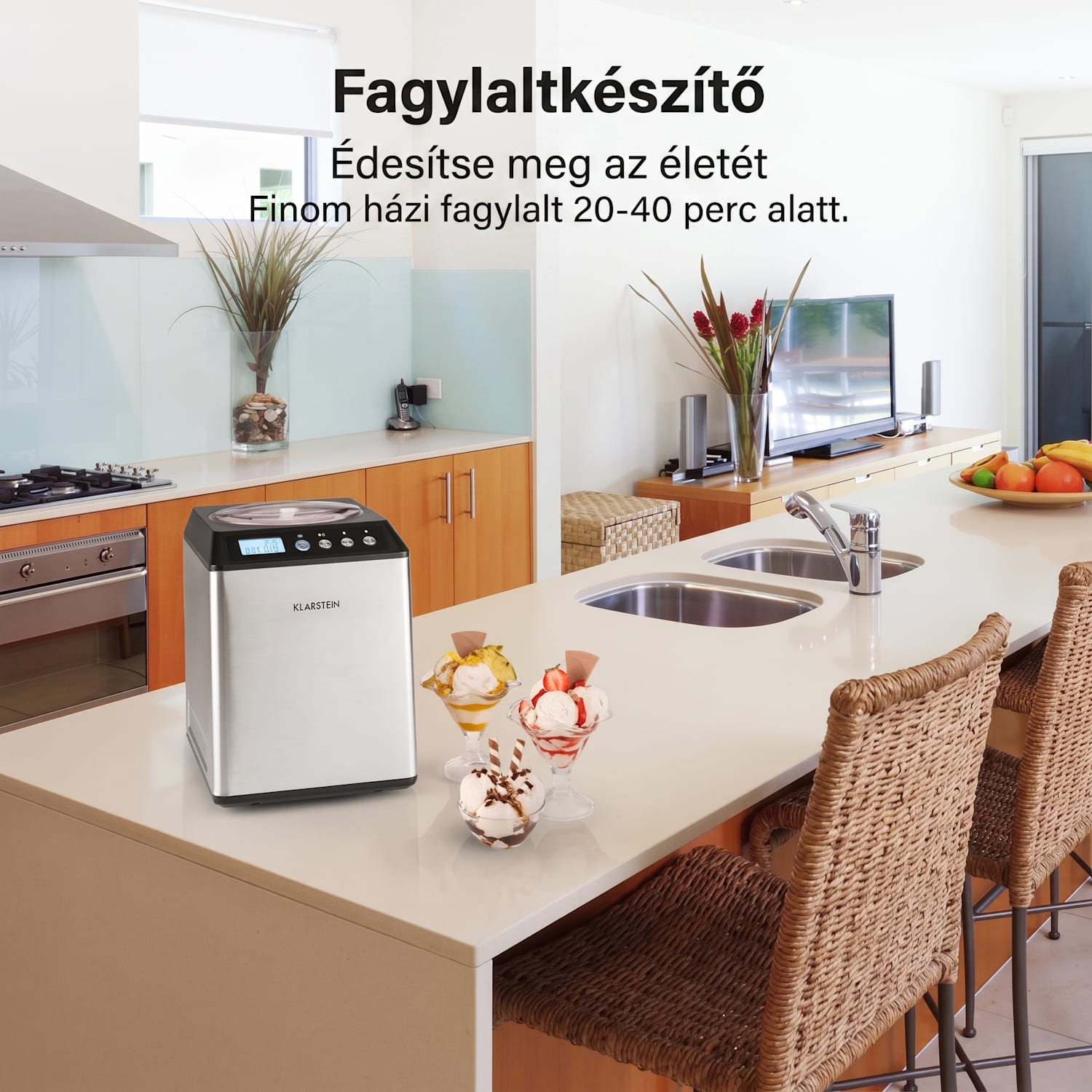Vanilly Sky Family, fagylaltgép, fagylalt- és fagyasztott joghurtkészítő gép, 250 W, 2,5 L, ezüst 2,5 L | Ezüst
