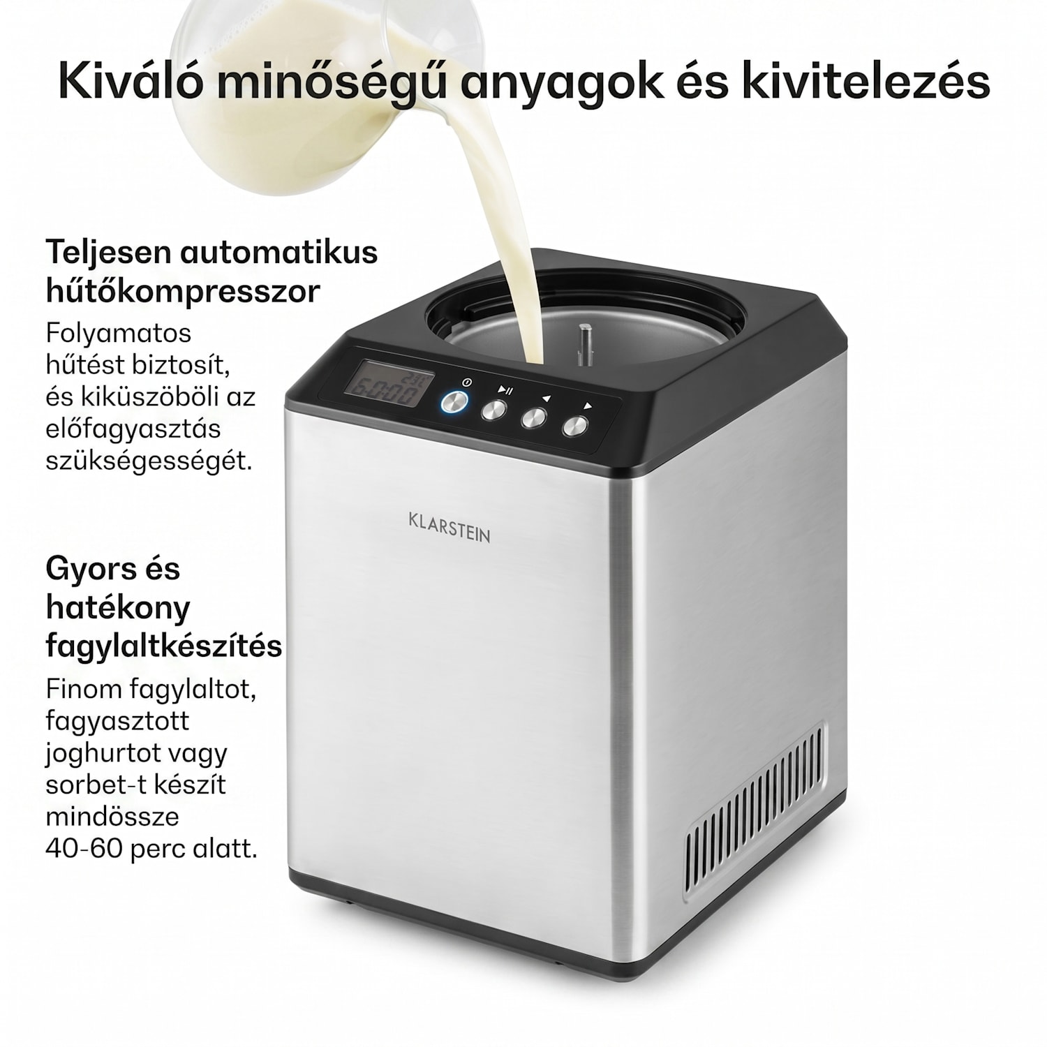Vanilly Sky Family, fagylaltgép, fagylalt- és fagyasztott joghurtkészítő gép, 250 W, 2,5 L, ezüst 2,5 L | Ezüst