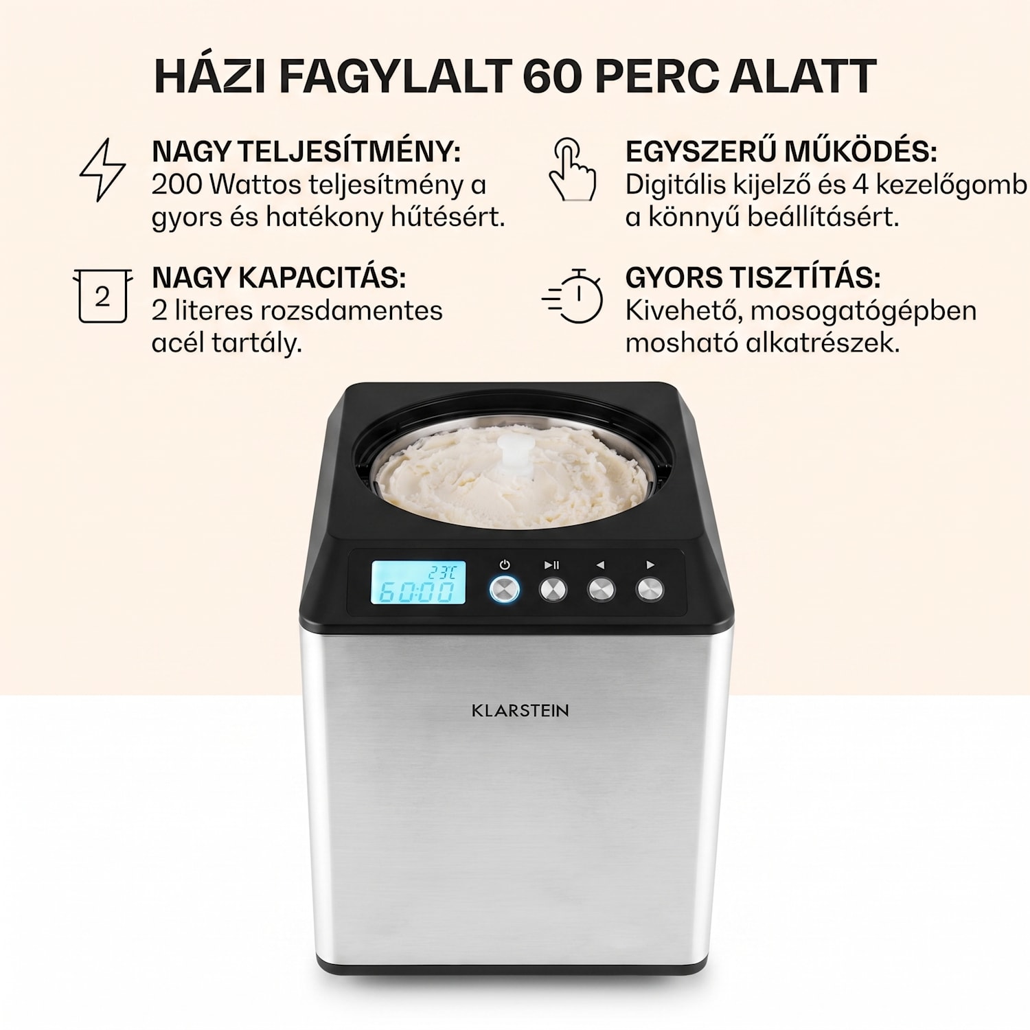 Vanilly Sky Family, fagylaltgép, fagylalt- és fagyasztott joghurtkészítő gép, 250 W, 2,5 L, ezüst 2,5 L | Ezüst