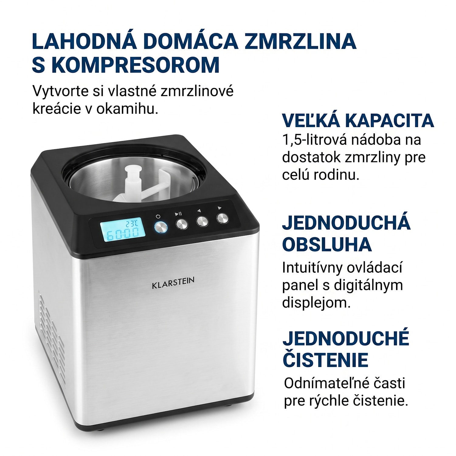 Vanilly Sky Family, zmrzlinovač, výrobník zmrzliny a mrazeného jogurtu, 250 W, 2,5 l, strieborný 2,5 L | Strieborná
