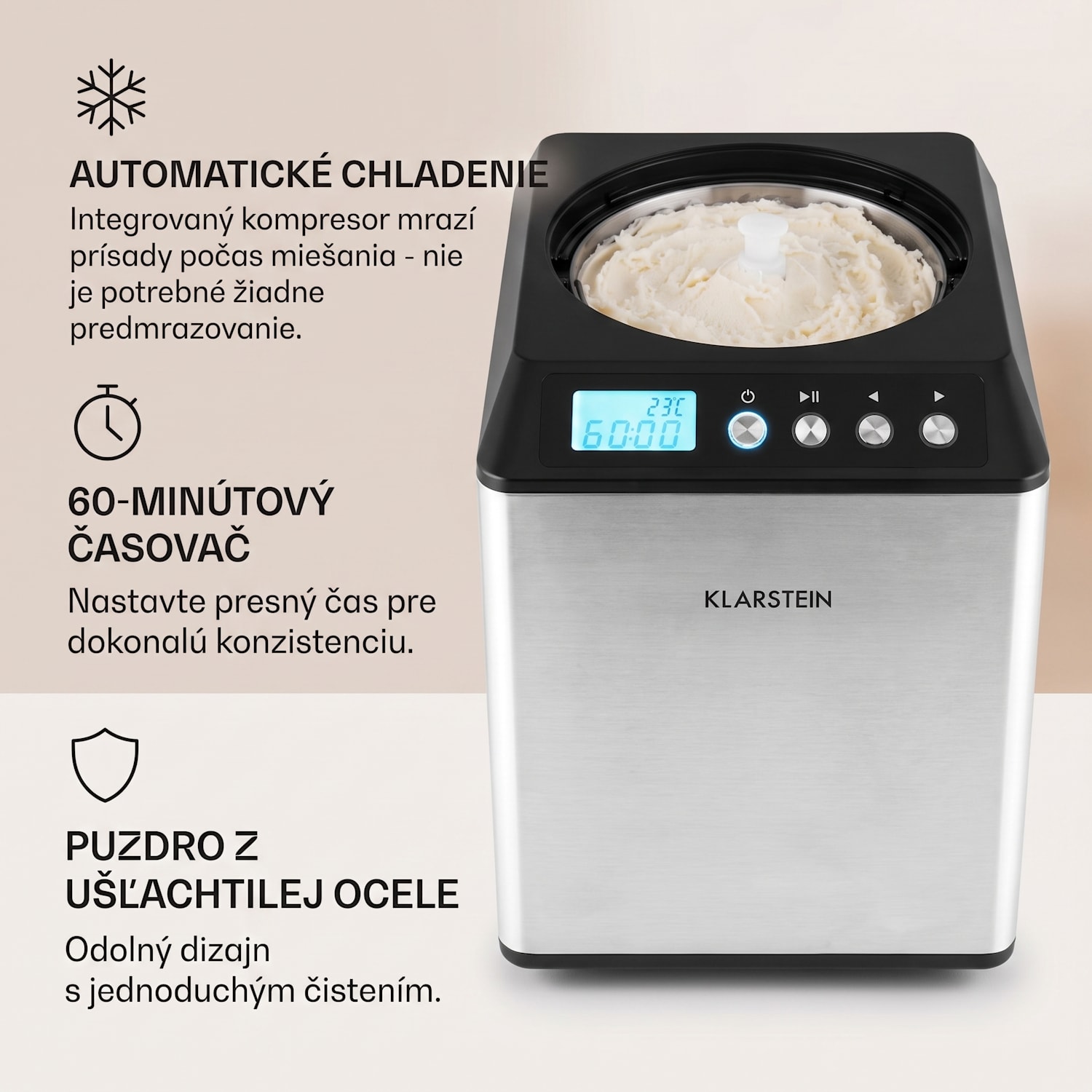 Vanilly Sky Family, zmrzlinovač, výrobník zmrzliny a mrazeného jogurtu, 250 W, 2,5 l, strieborný 2,5 L | Strieborná