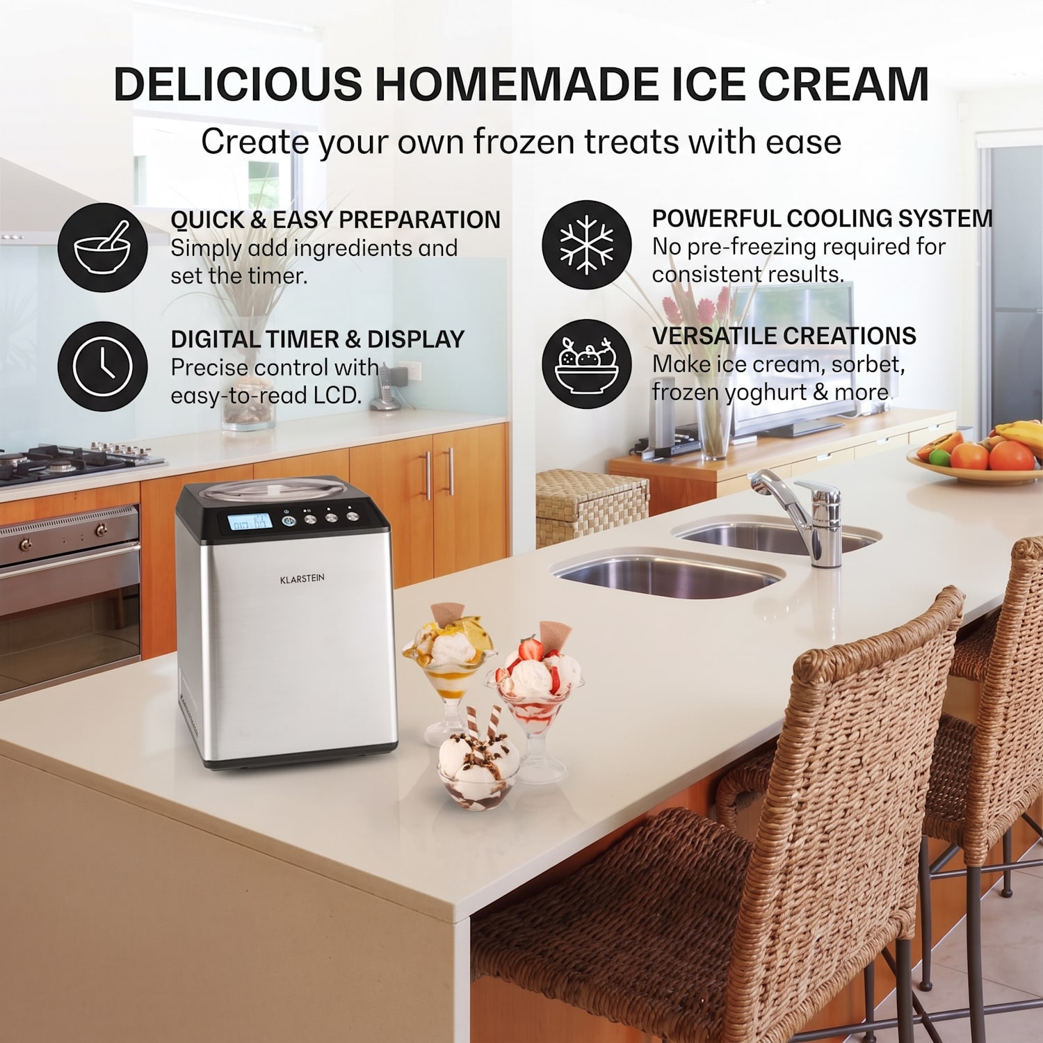 Vanilly Sky Family Icecream Maker Frozen Yoghurt 250W 2.5l Silver 2.5 L | Silver