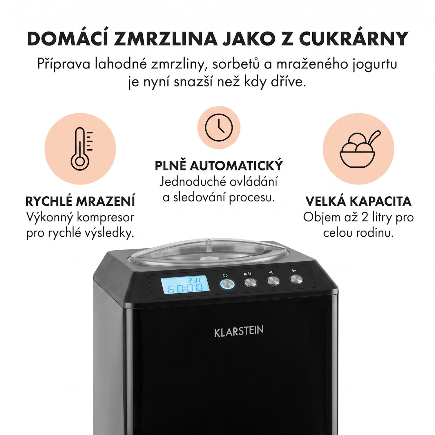 Vanille Sky Family, zmrzlinovač, jogurtovač, 2,5 l, 250 W, černý 2,5 L | Černá