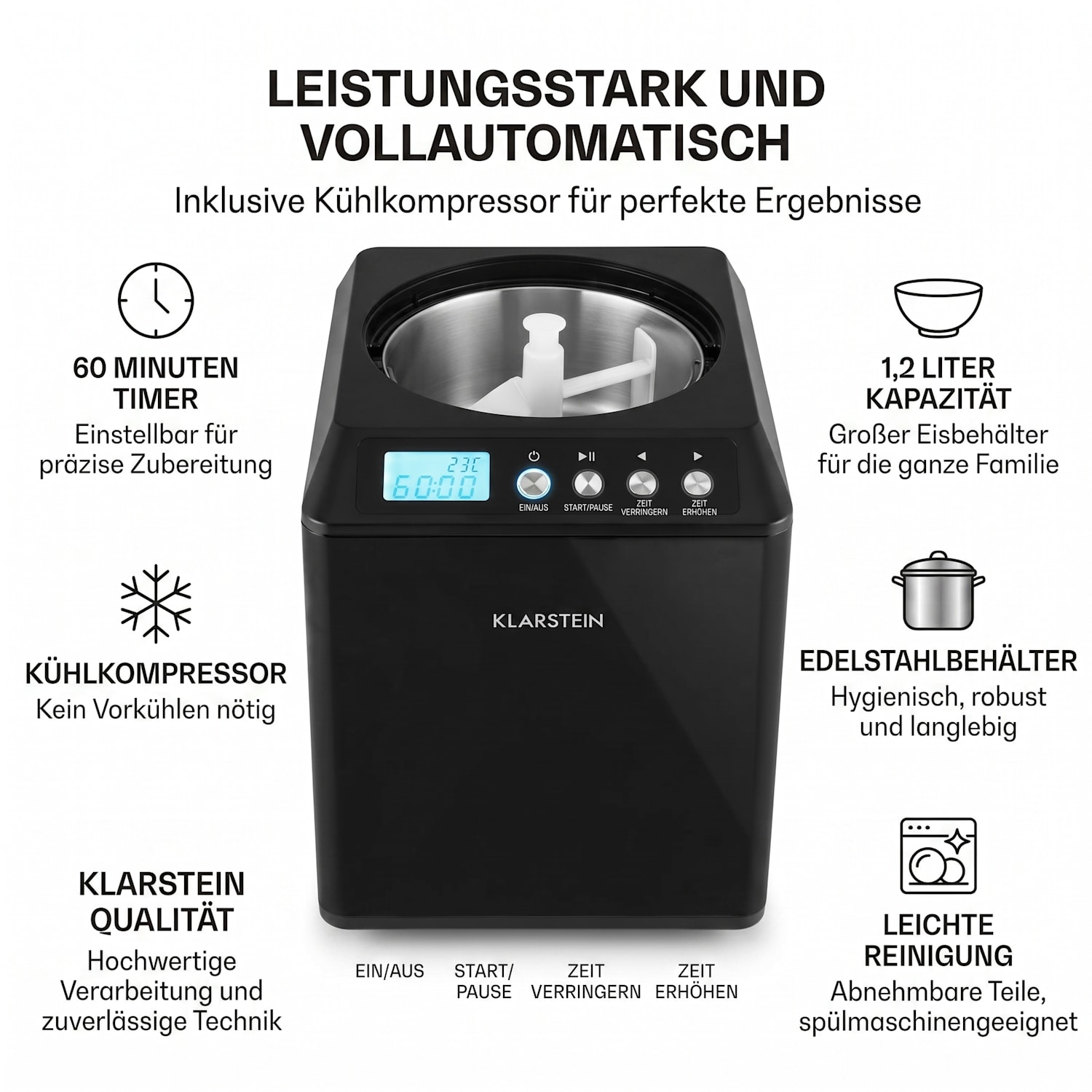 Vanilly Sky Family Eiscremebereiter Frozen Yoghurt 250W 2,5l schwarz 2,5 L | Schwarz