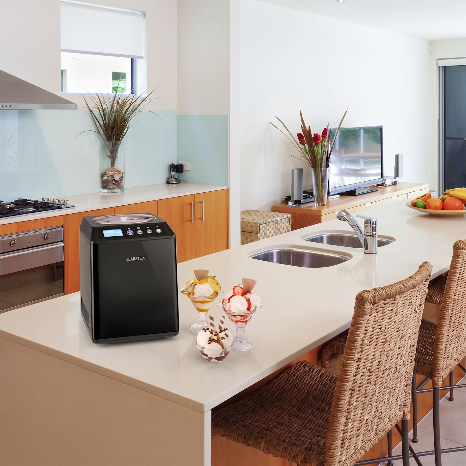 Vanilly Sky Family, fagylaltgép, fagylalt- és fagyasztott joghurtkészítő gép, 250 W, 2,5 L, fekete 2,5 L | Fekete