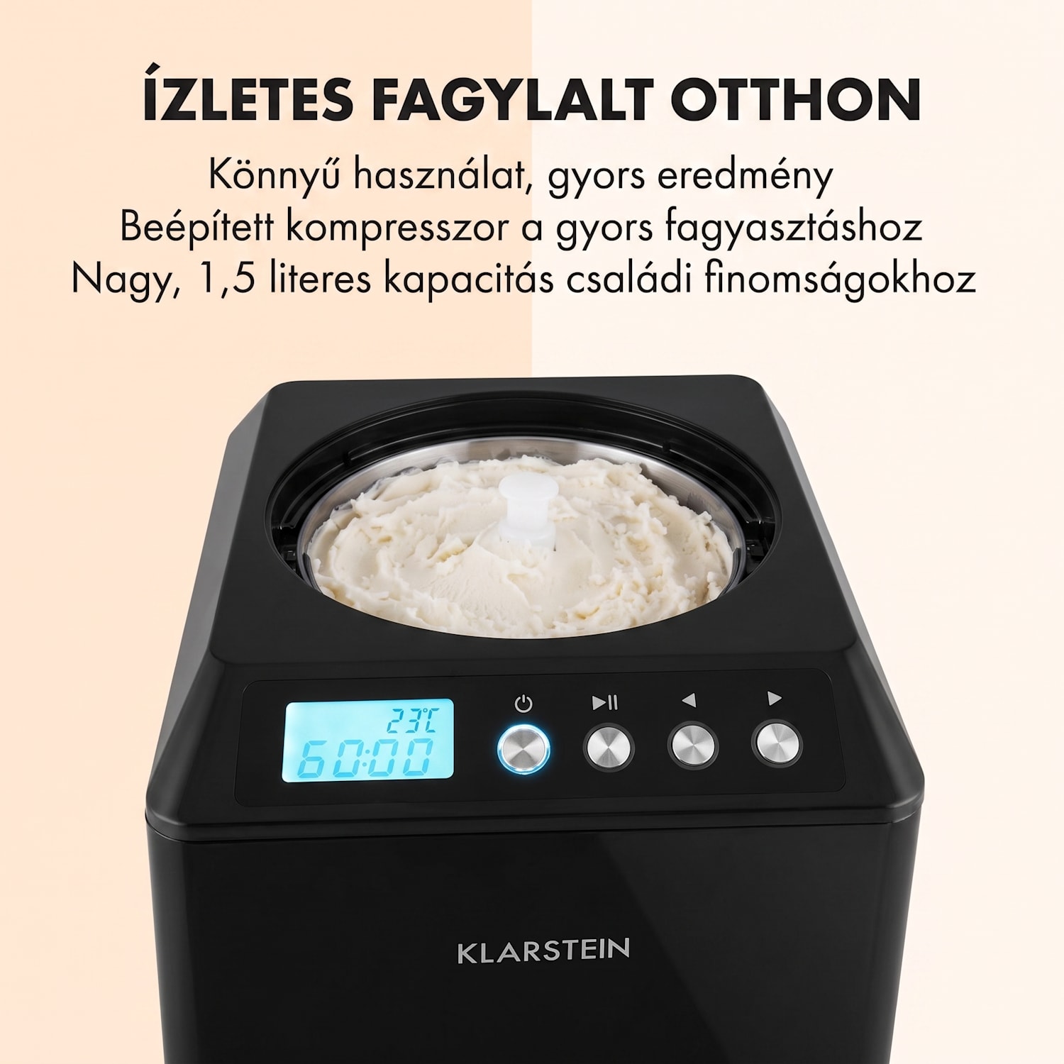 Vanilly Sky Family, fagylaltgép, fagylalt- és fagyasztott joghurtkészítő gép, 250 W, 2,5 L, fekete 2,5 L | Fekete