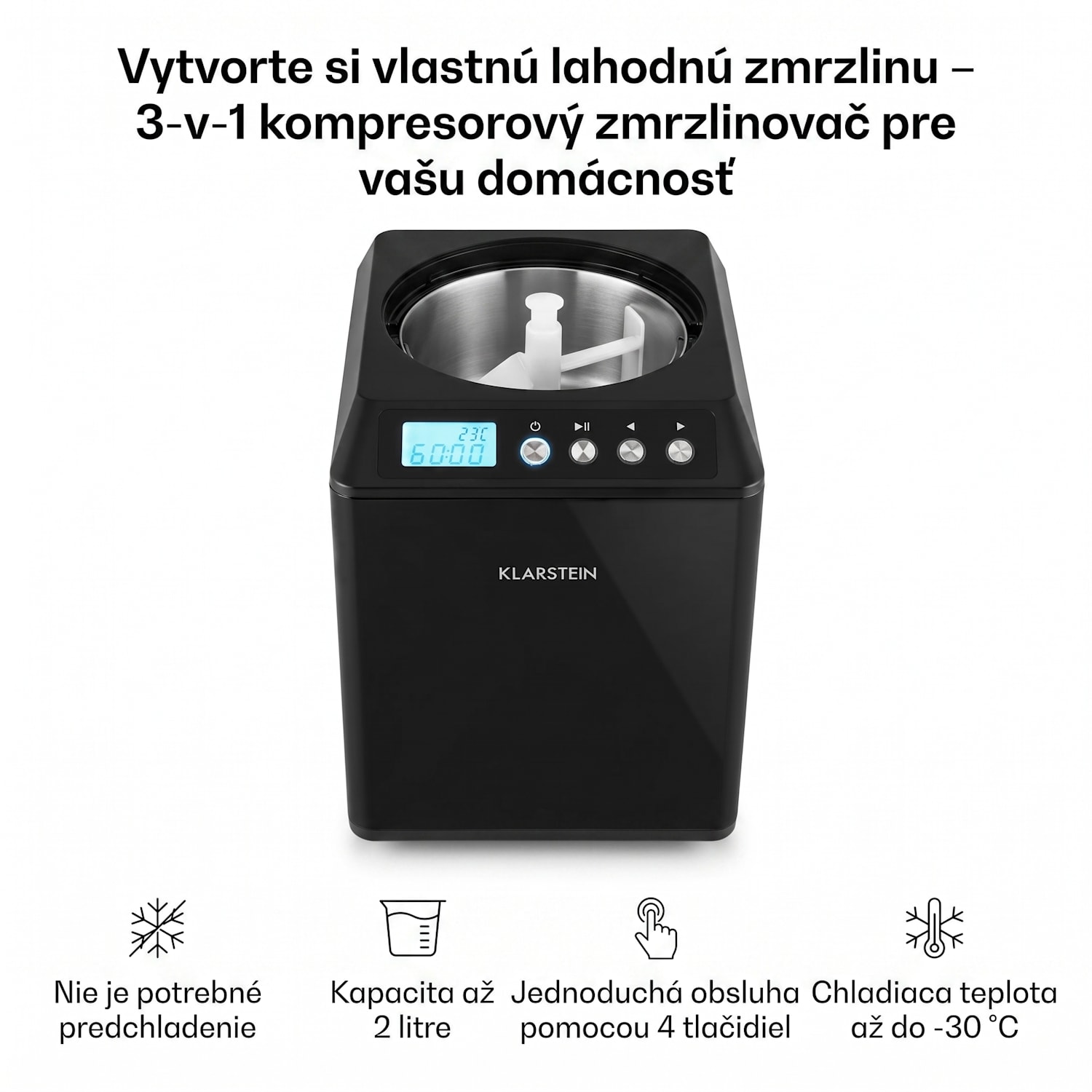 Vanilly Sky Family, zmrzlinovač, výrobník zmrzliny a mrazeného jogurtu, 250 W, 2,5 l, čierny 2,5 L | Čierna