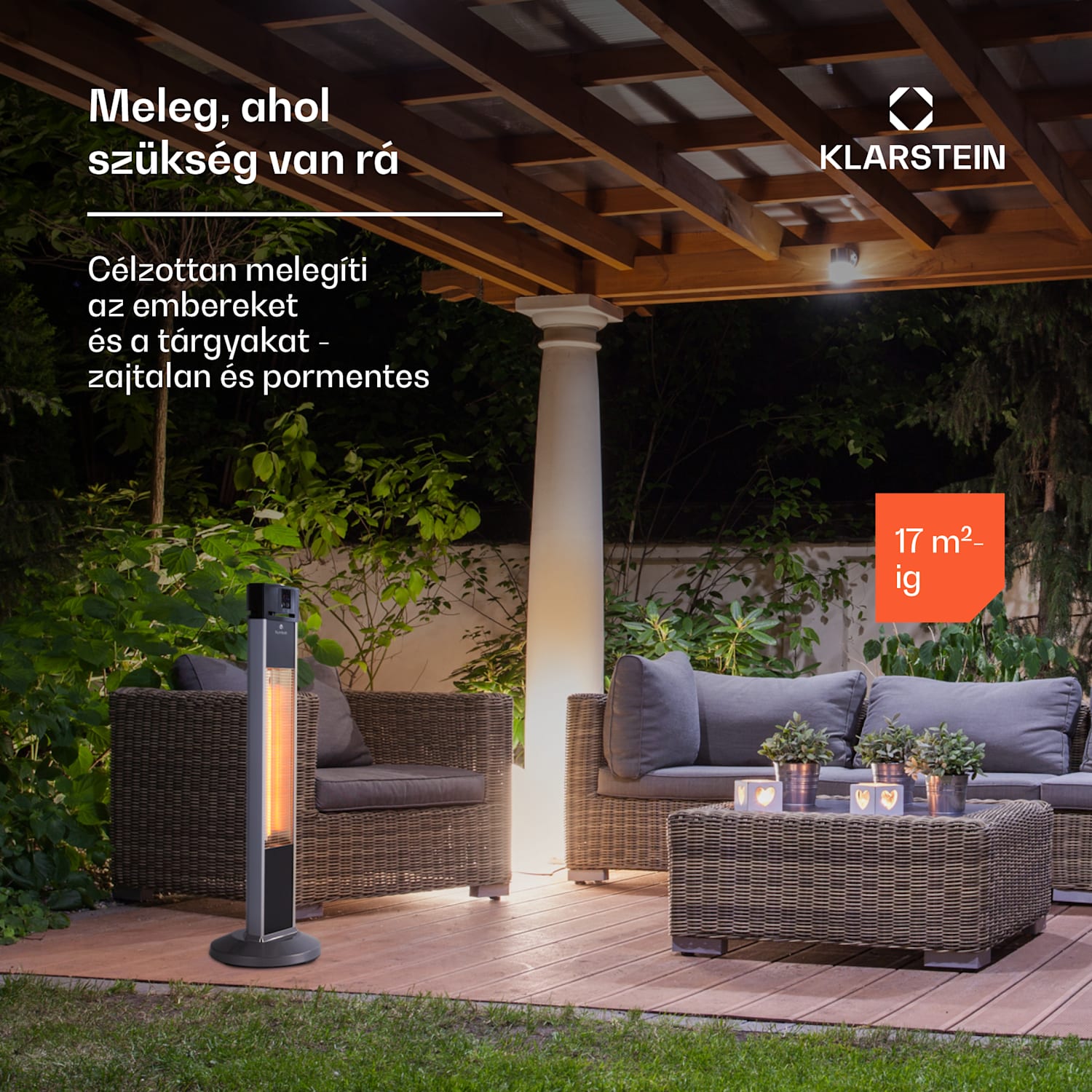 Heat Guru infravörös hősugárzó, 2000 W, 3 melegítő fokozat, állványos, távirányító, ezüst  2000 W | Ezüst / Fekete