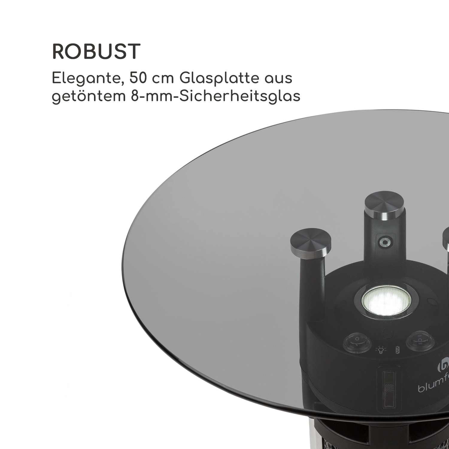 Primal Heat 65 Bistrotisch Karbon-IR-Heizelement 1200W LED 65cm Glas 65 cm