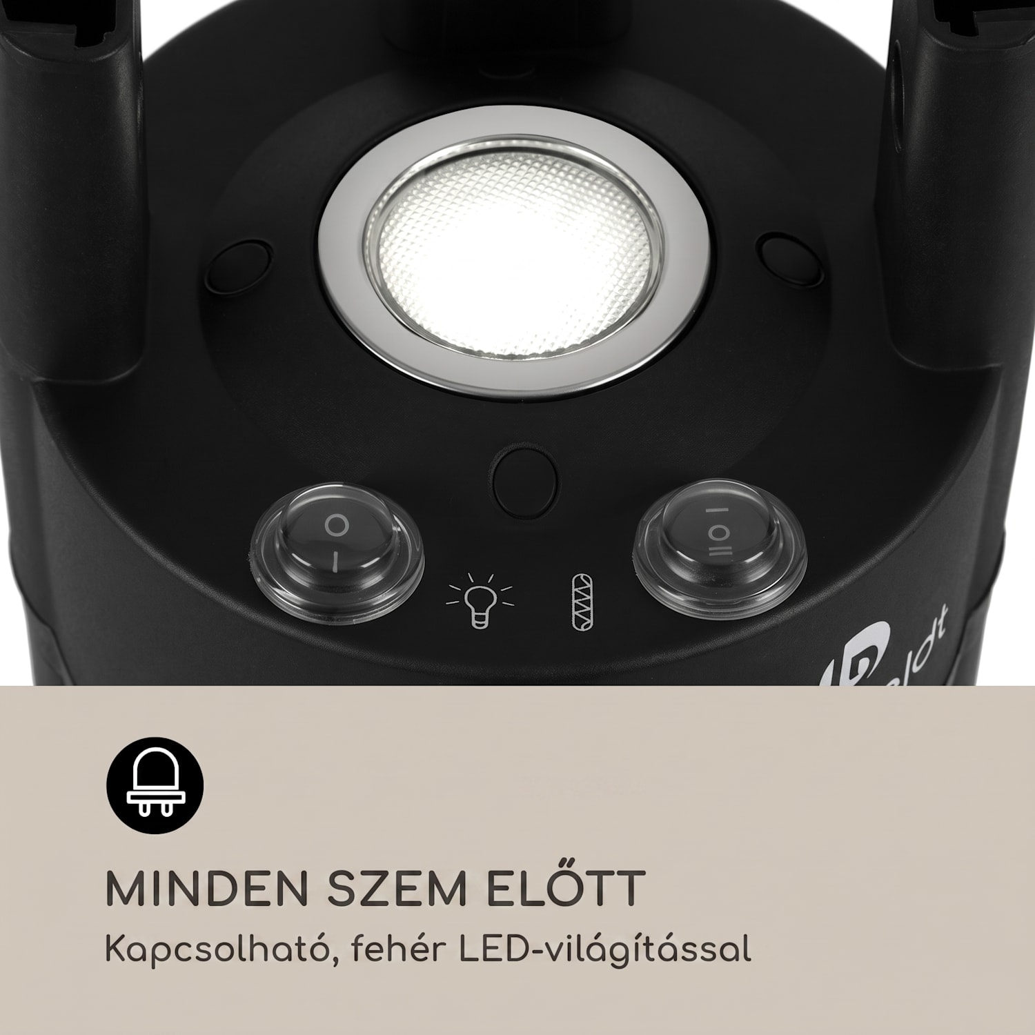 Primal Heat 65, hősugárzó, bisztró asztal, 1200 W, szén IR fűtőtest, LED, 65 cm, üveg 65 cm