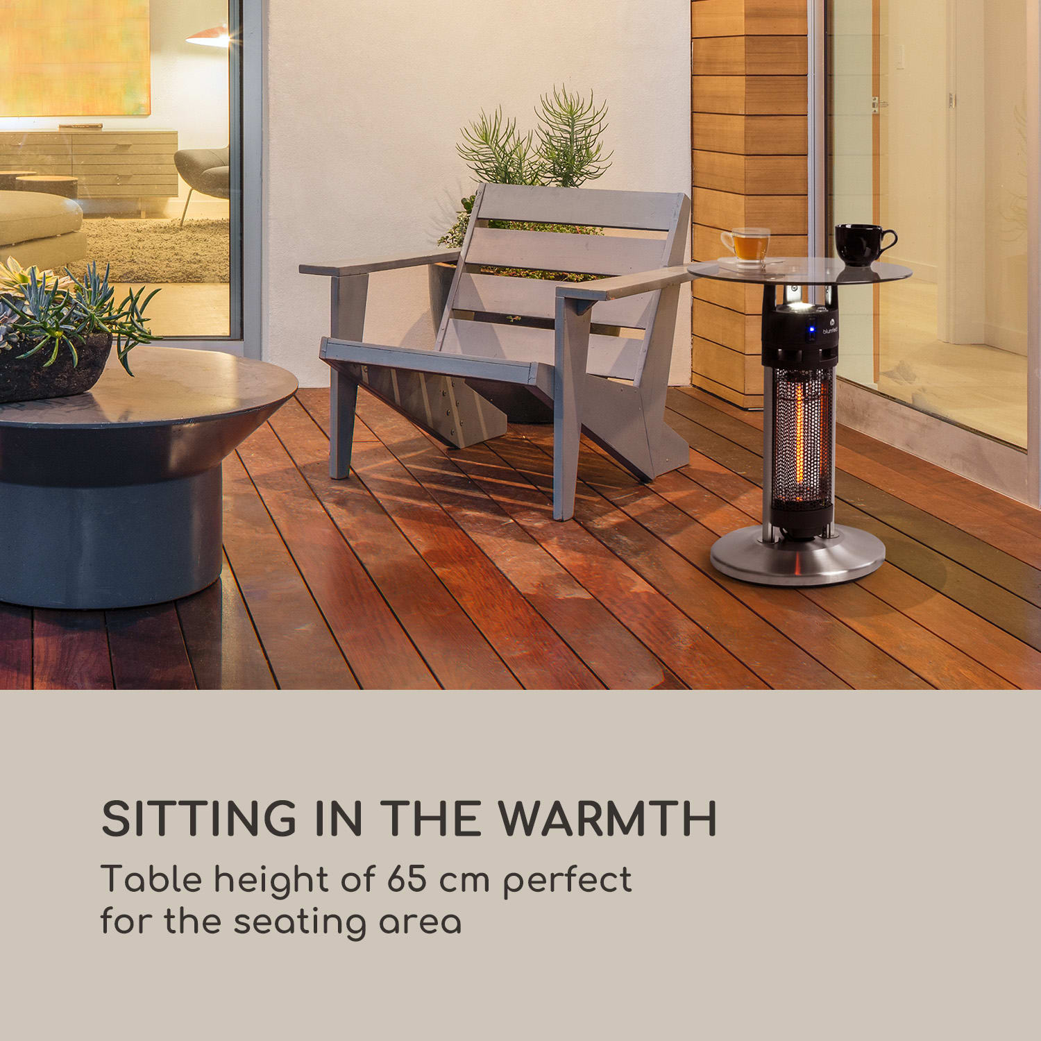 Primal Heat 65 Bistro Table Carbon IR Heating Element 1200W LED 65cm Glass 65 cm