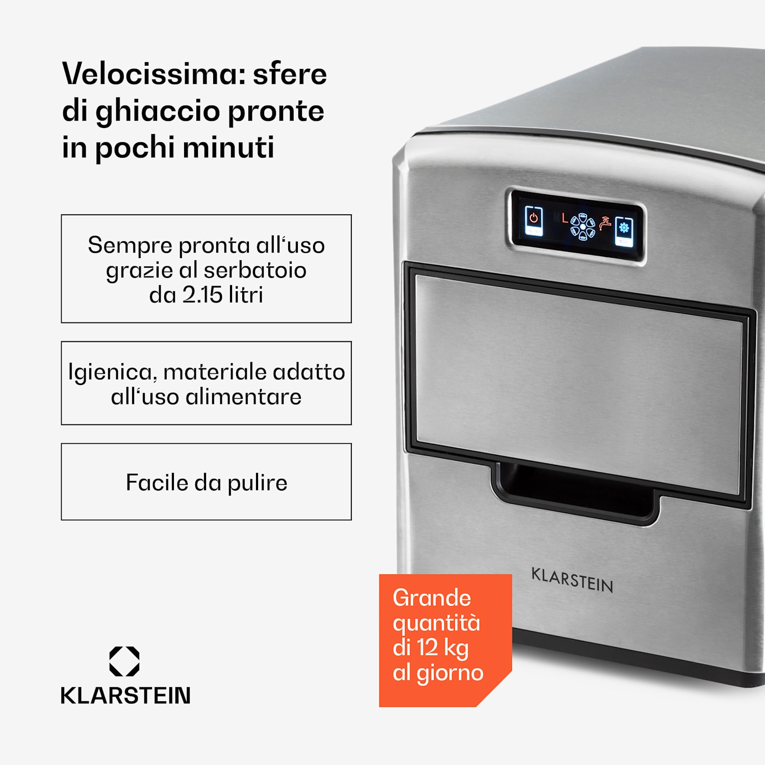 Metropolitan Macchina del Ghiaccio 12kg/24h Display Digitale 