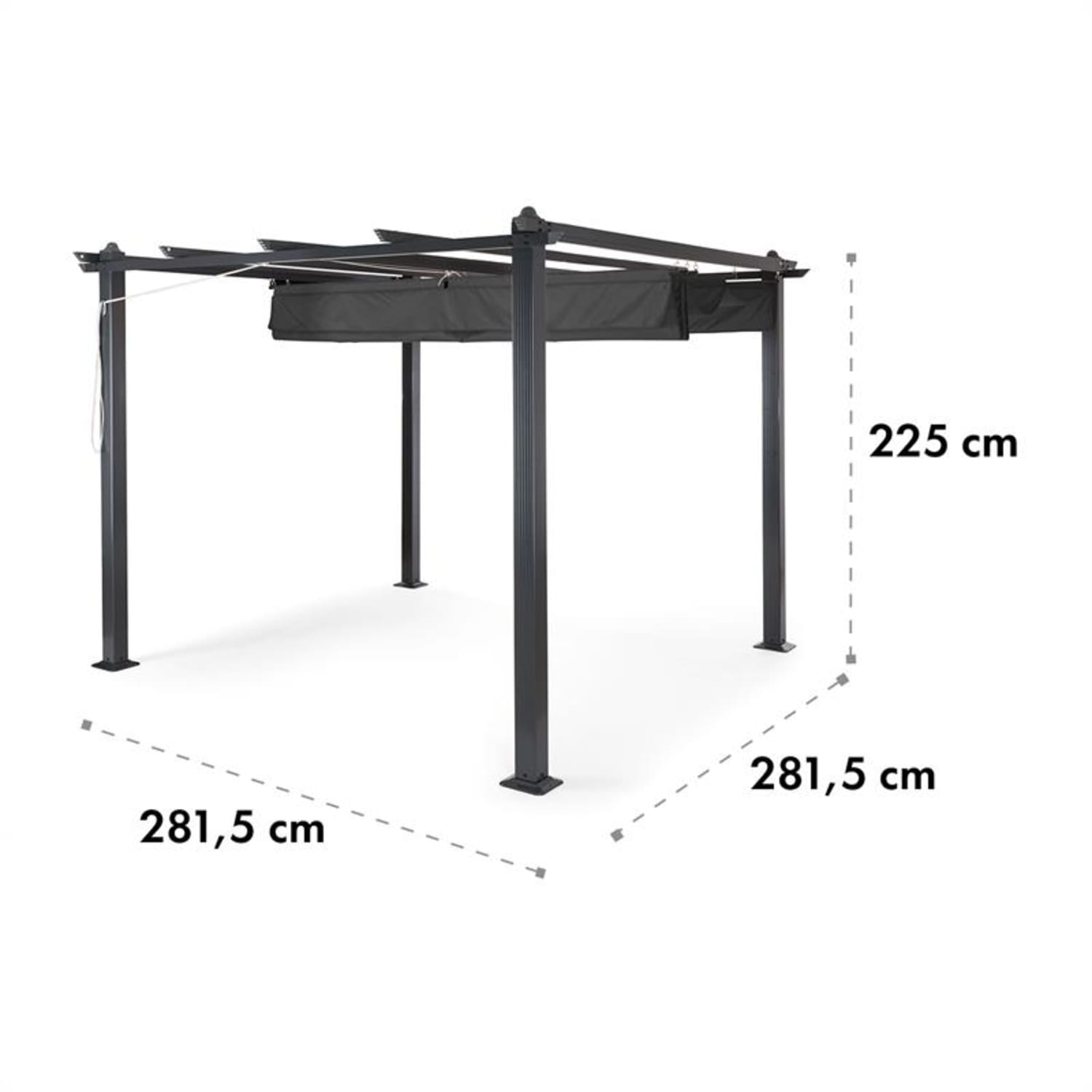 Pantheon 3x3 Pergola Vordach 3x3m Aluminium Sonnendach Polyester grau