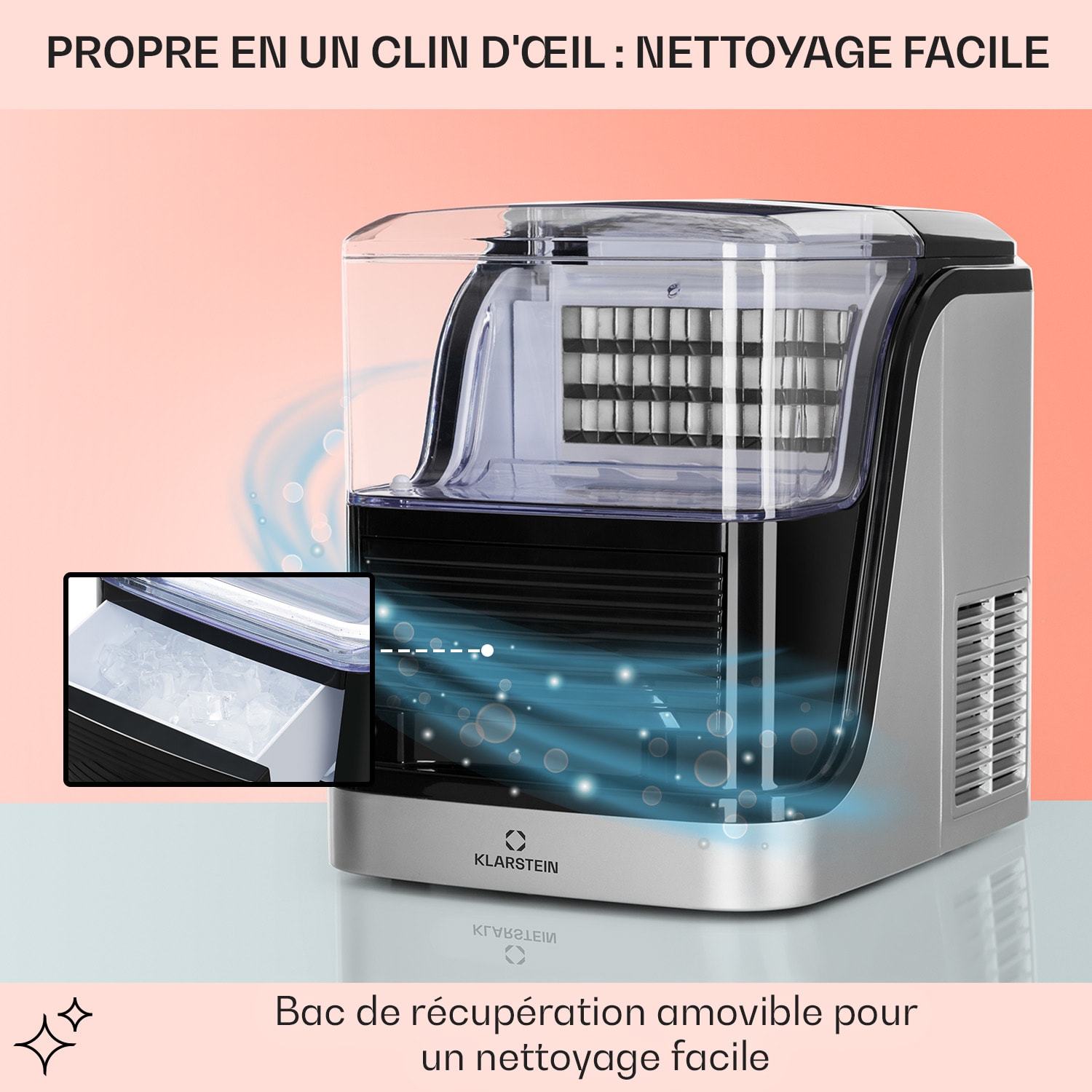 Kristall Machine à glaçons Glace cristal 2 tailles Réservoir d'eau de 2,5 L 