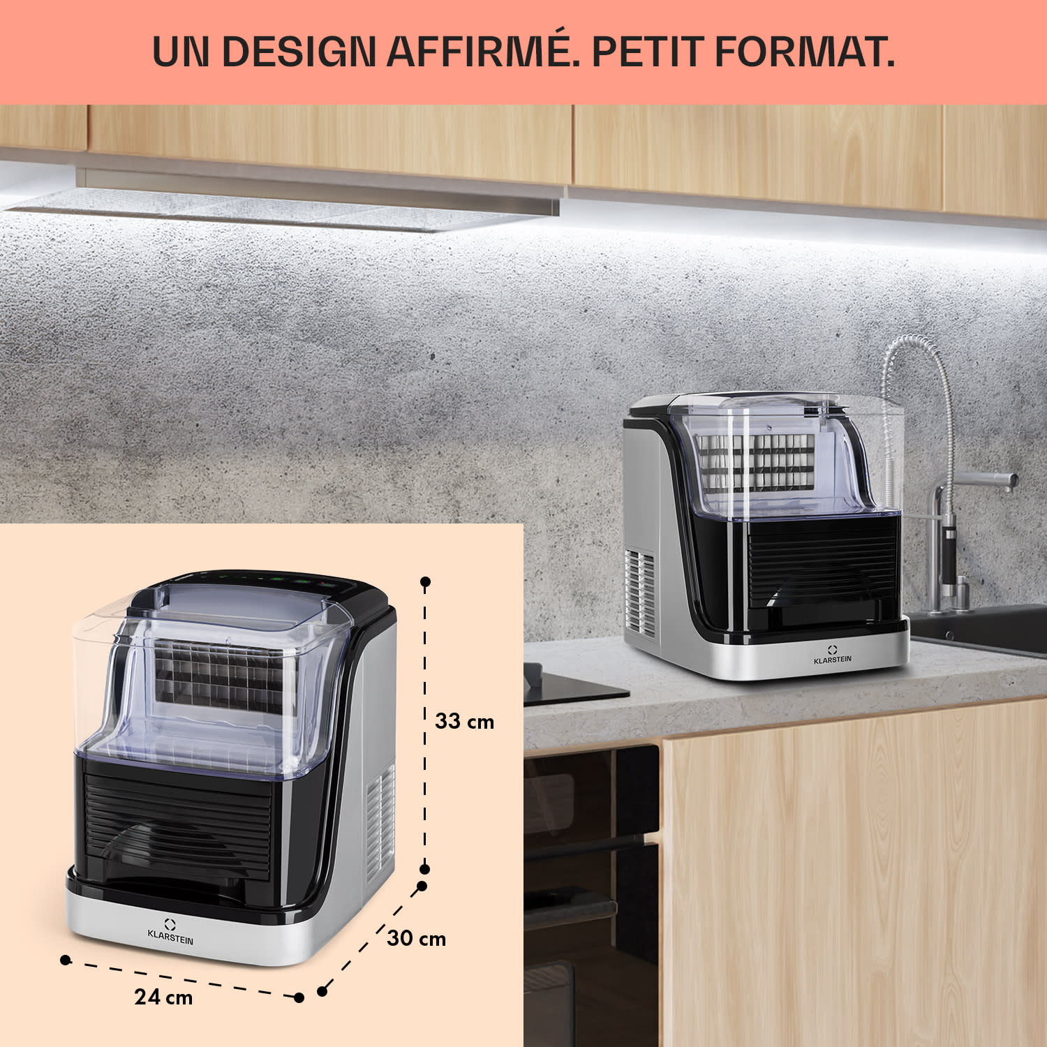 Kristall Machine à glaçons Glace cristal 2 tailles Réservoir d'eau de 2,5 L 