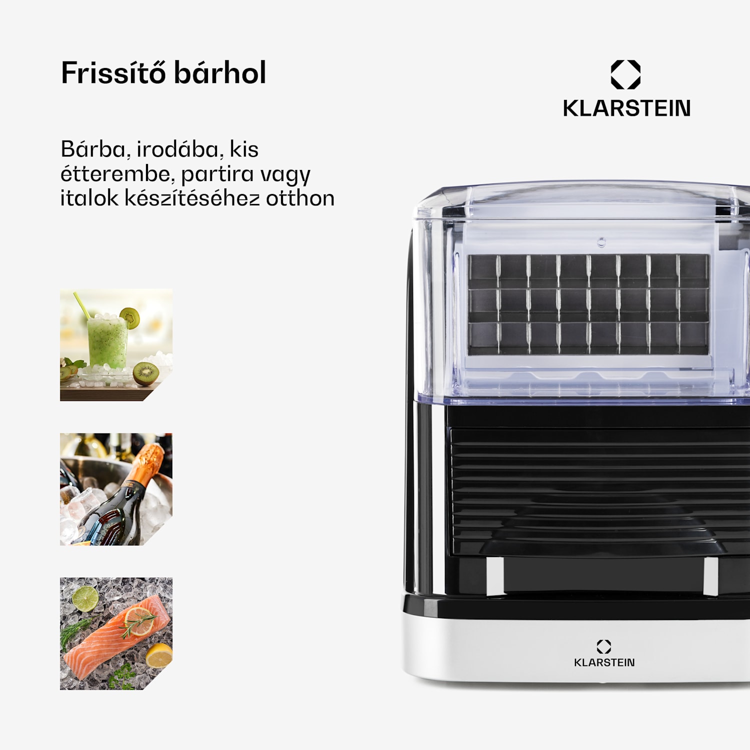 Kristall, jégkocka készítő, kristálytiszta jég, 2 méret, 2,5 L víztartály 
