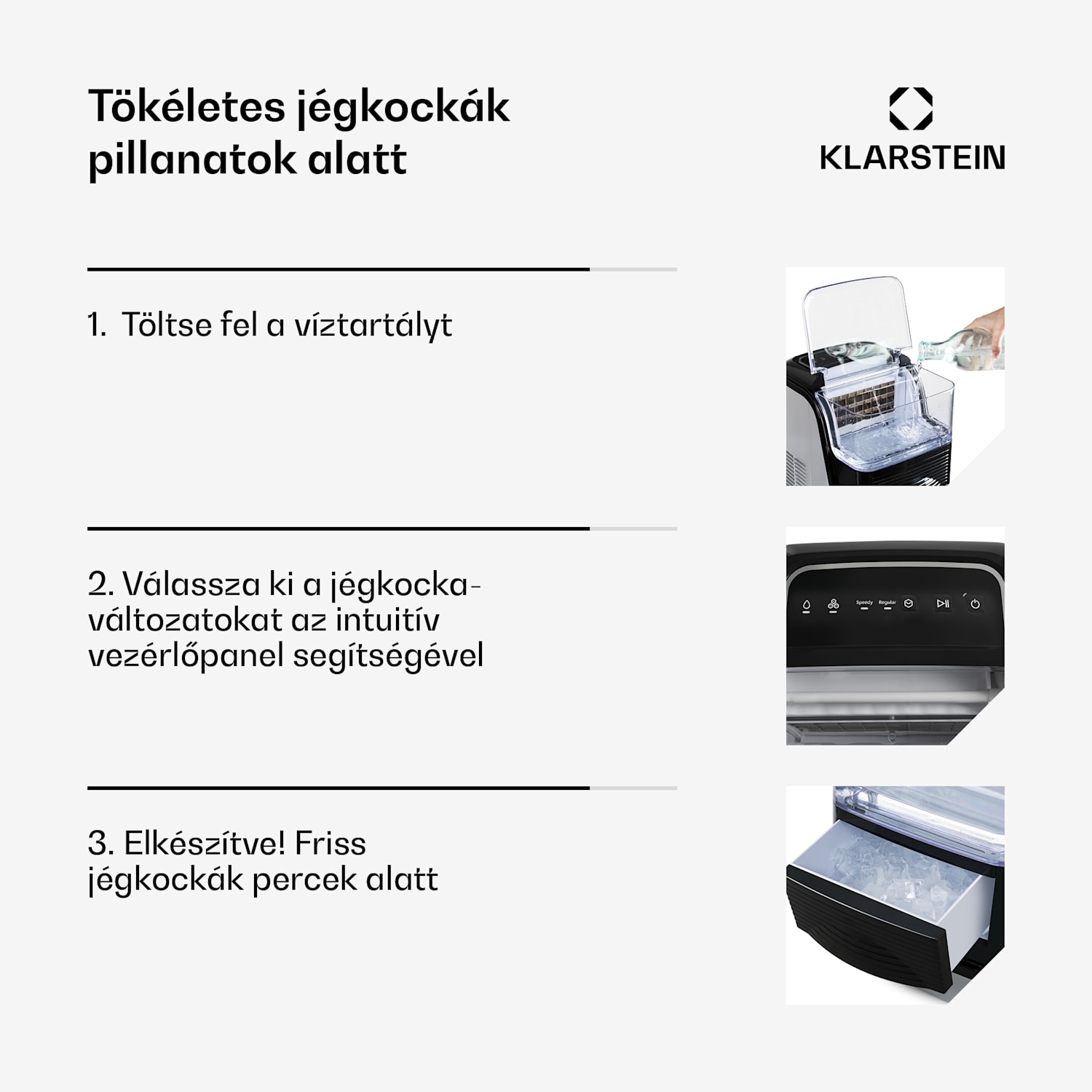 Kristall, jégkocka készítő, kristálytiszta jég, 2 méret, 2,5 L víztartály 