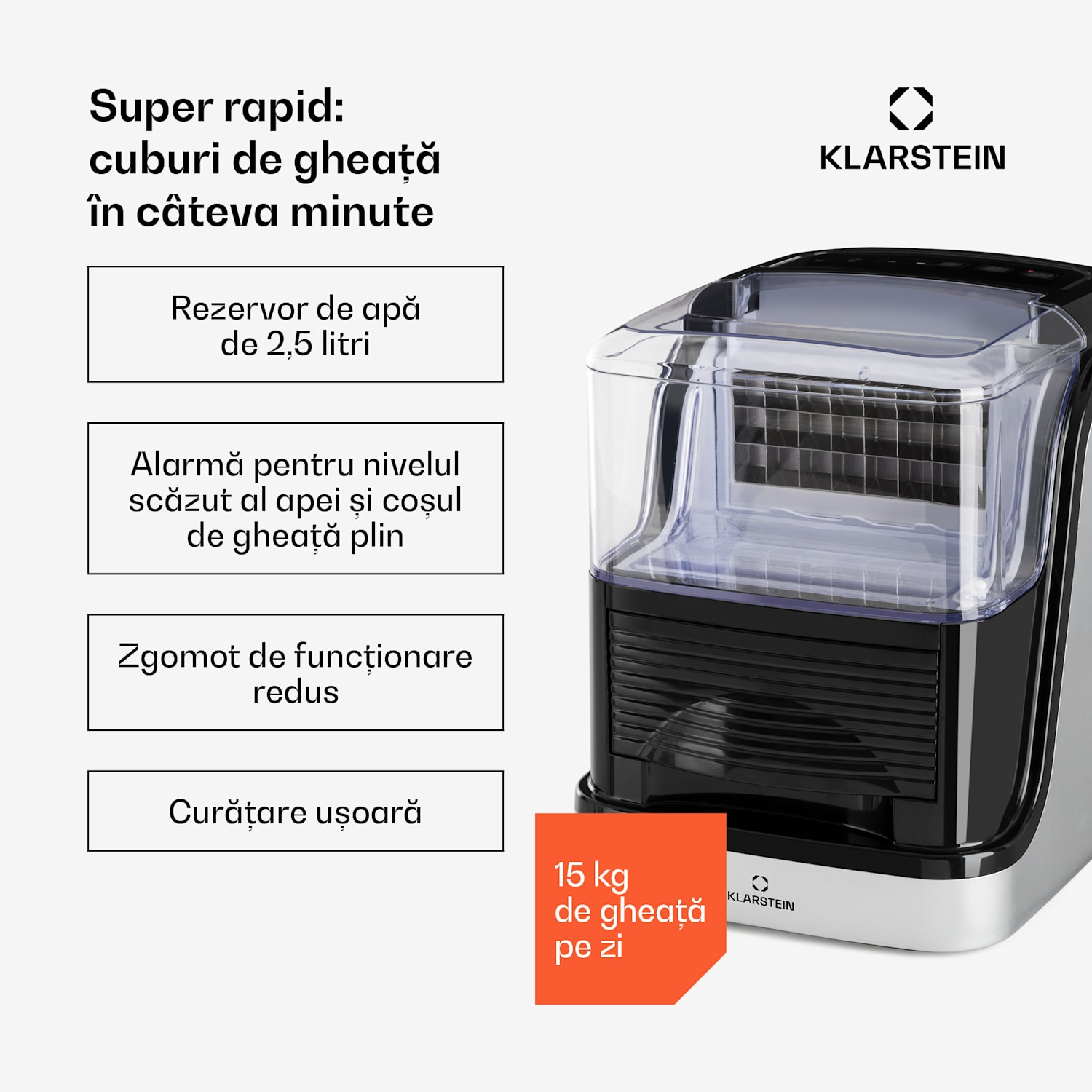 KRISTALL, aparat de produs gheață, 2 dimensiuni ale cuburilor de gheață, recipient pentru apă 2,5 L 
